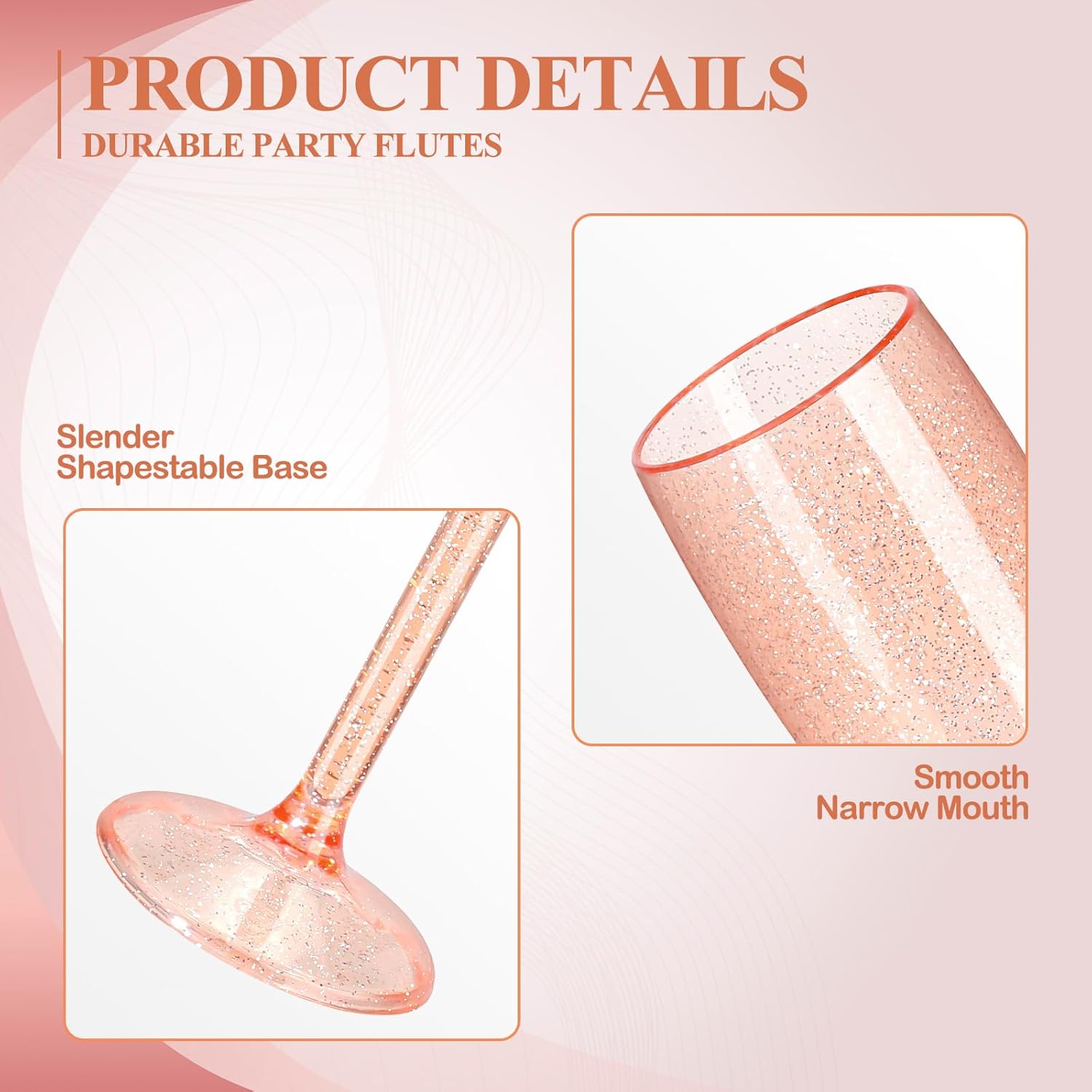 XUWAIDSGN 24 Pcs Reusable Champagne Flutes Plastic Wine Glasses Bulk Vintage Champagne Flutes Mimosa Bar Glasses Stemmed Drinking Cups 5.4OZ for Christmas Birthday Wedding Bride - Image 3