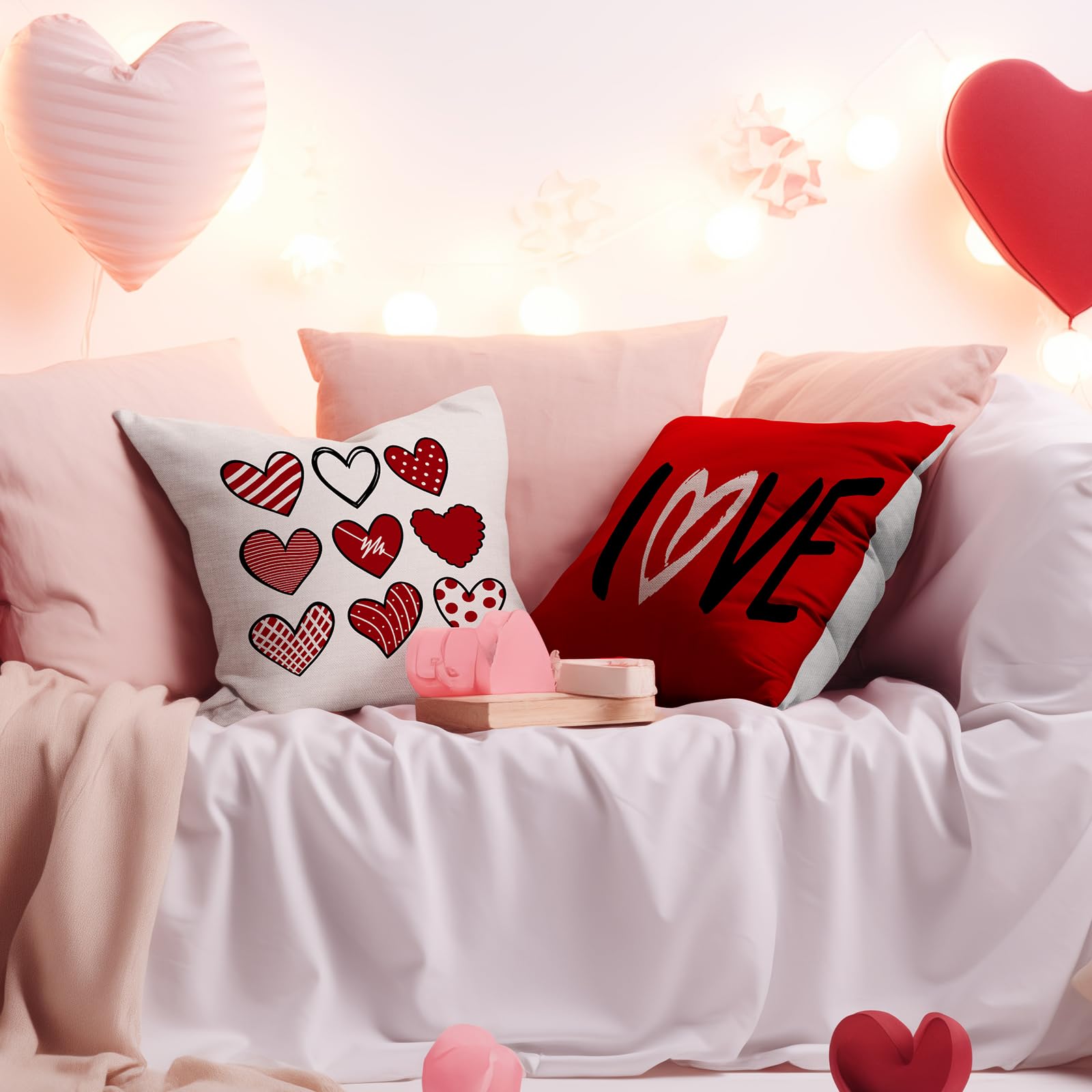 AVOIN - Funda De Almohada Con Diseño De Corazón De Amor, 12 X 20 Pulgadas, Decoración De Día De San Valentín, Día De La Madre, Aniversario, Boda, Para Sofá, Sala De
