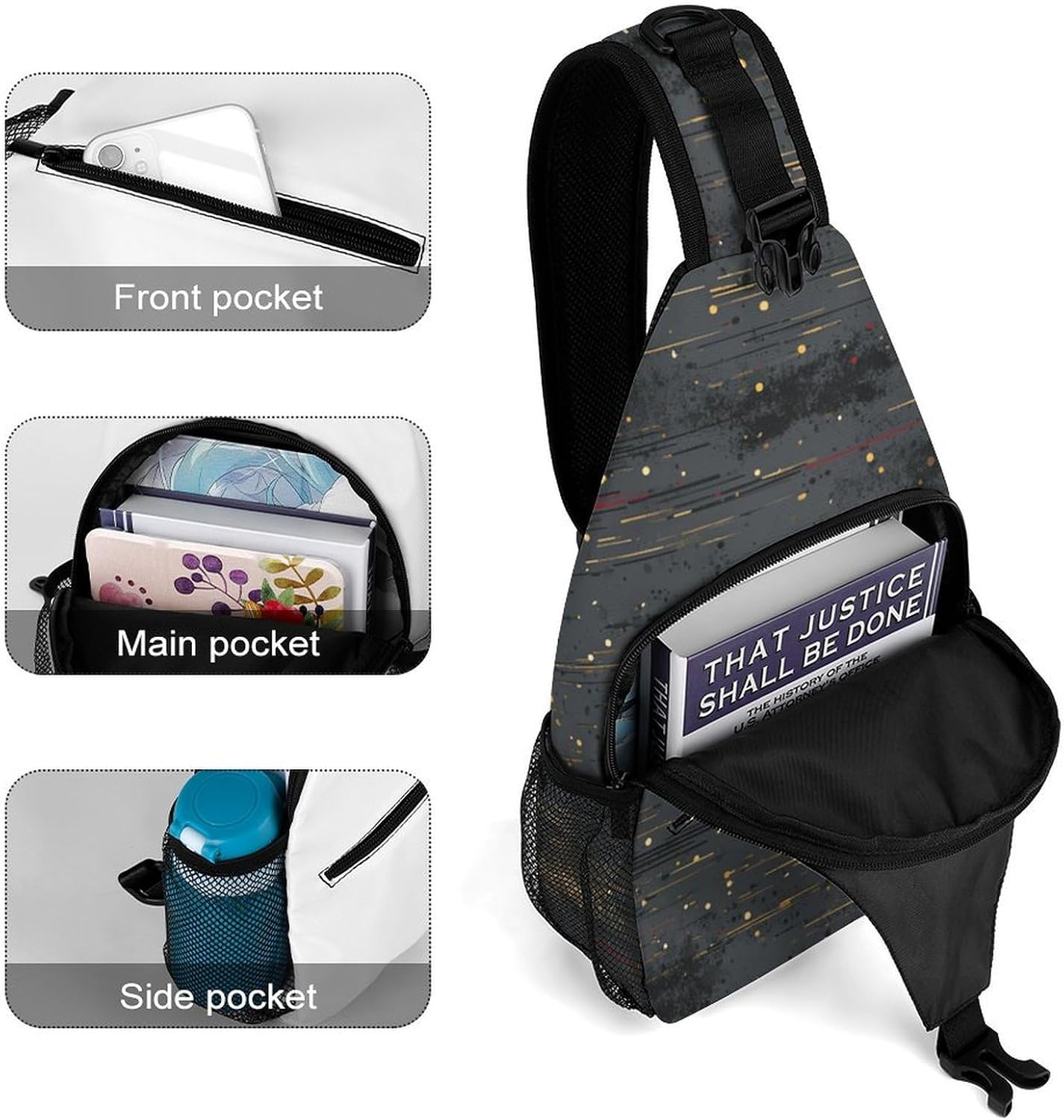 Lines Fragments Sling Crossbody Bag Lightweight Chest Shoulder Backpack for Outdoor Sports