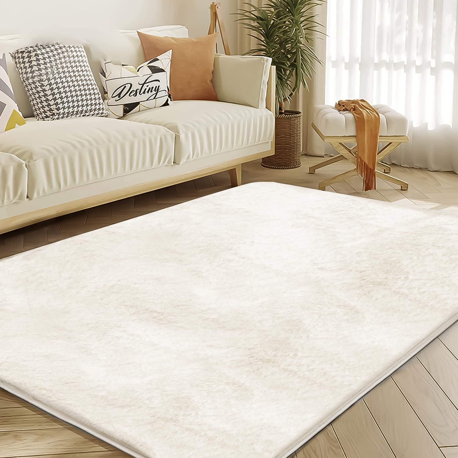 Floor Rug Rabbit Fur 2000 GSM Living Room Mats Anti Skid Water Absorbent Easy Machine Washable Rectangular Rug for Bedroom|Floor| Size 2.5x5 Feet (75x150 Cm) White-image-36