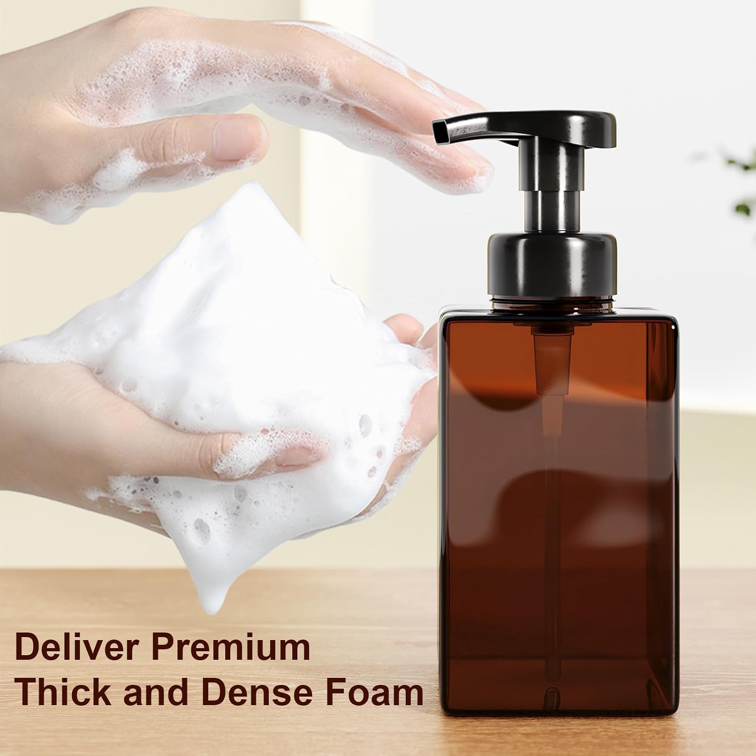 Kzeirm Amber Foaming Soap Dispenser, Refillable Foam Hand Soap Dispenser