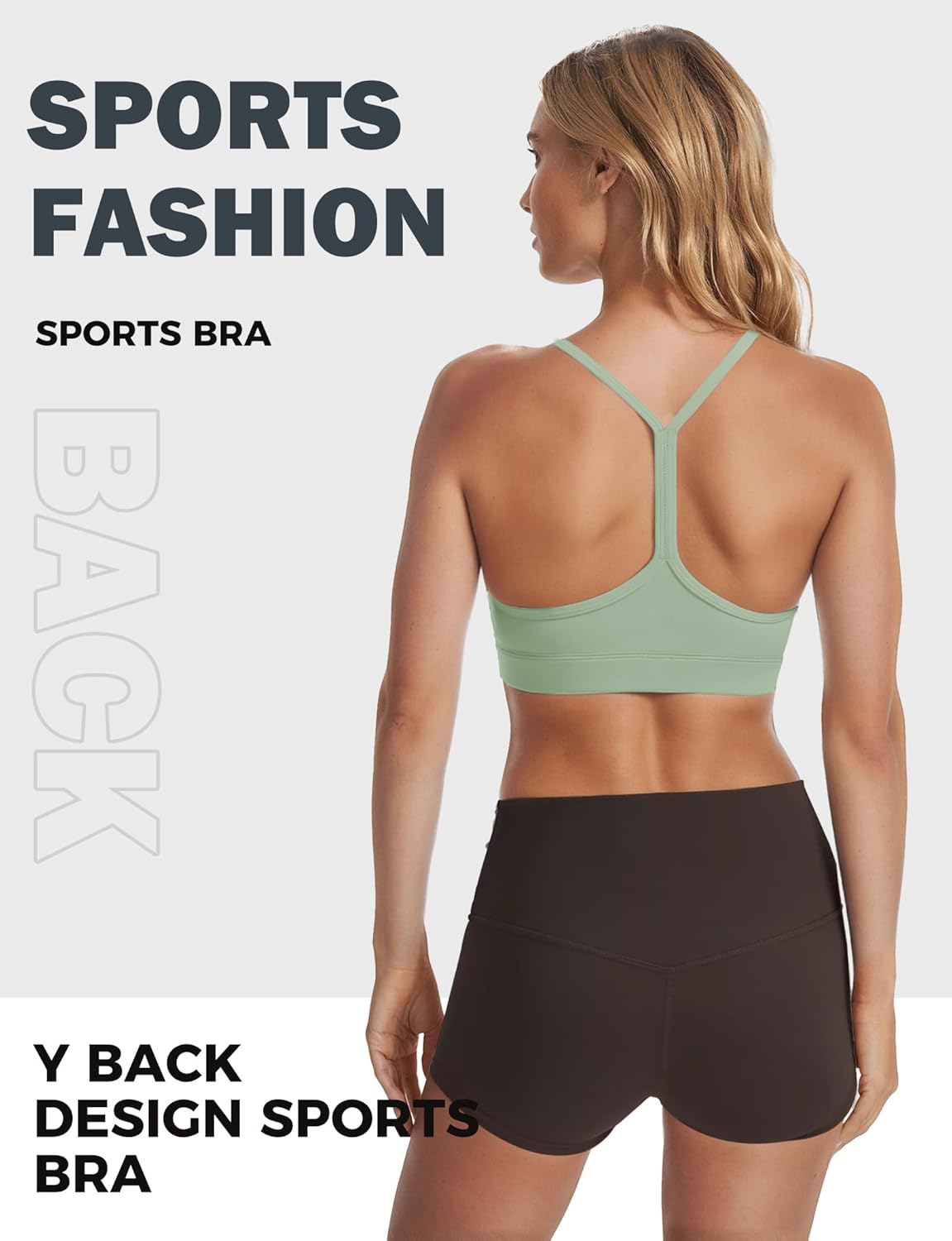 Sports Bras for Women, Workout Yoga Racerback Low Back Low Impact Gym Halter Tops, White Strappy Padded Spaghetti Strap Running Athletic Outdoor Supportive Backless Bralette Multipack Bras Green L - Image 3