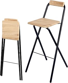 Barhocker klappbar mit Metall Gestell Belastbarkeit 120 kg - 98 x 48 cm - Metall Tresenhocker faltbar mit Holz Sitzfläche - Barstuhl Stehstuhl Stehhilfe Bügelhilfe für Bar und Tresen mit Rückenlehne