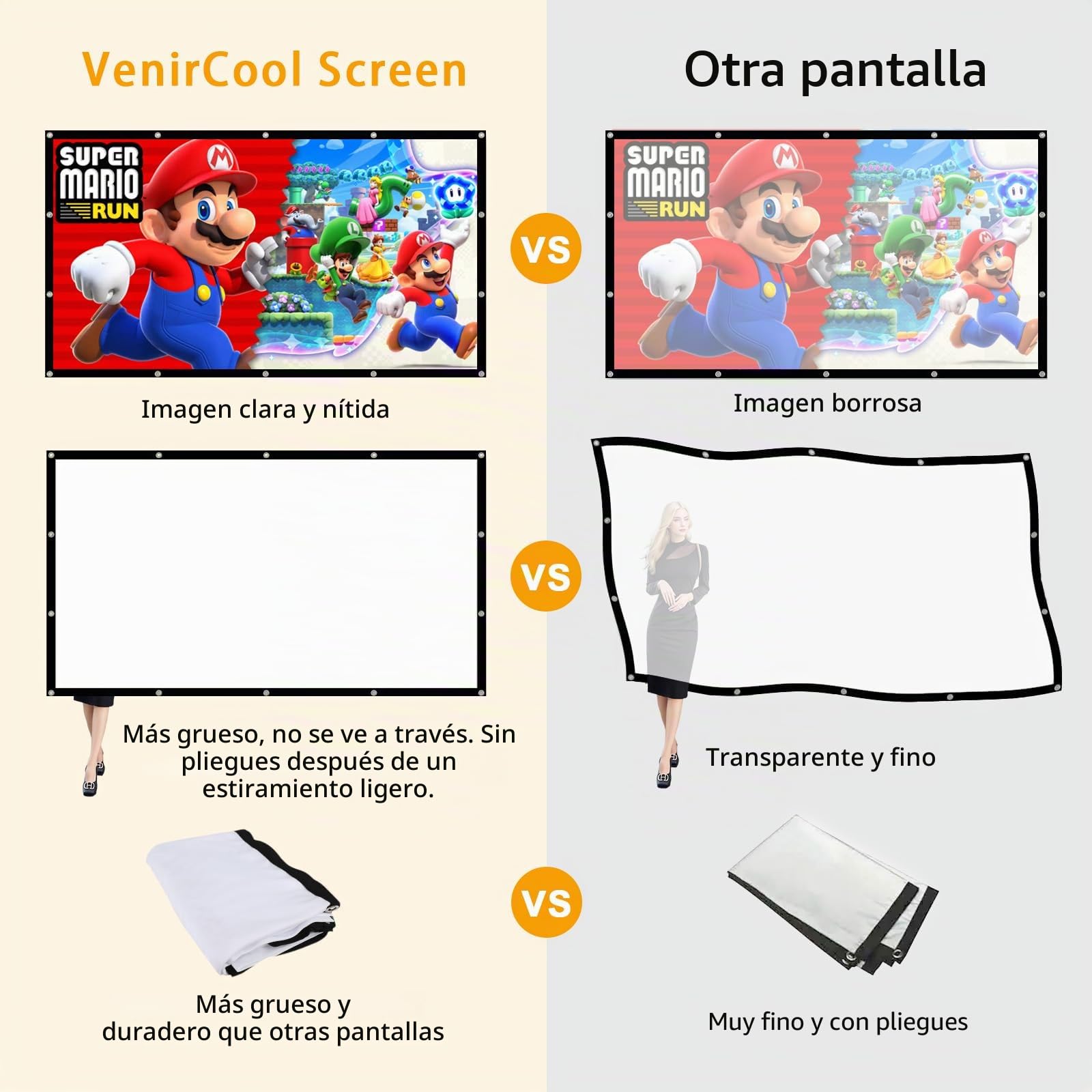 Pantalla de proyector de 100 Pulgadas, Pantalla de Cine portátil para Exteriores, Pantalla de proyección Plegable de Doble Cara Antiarrugas para el hogar, Oficina, Aula, Compatible con