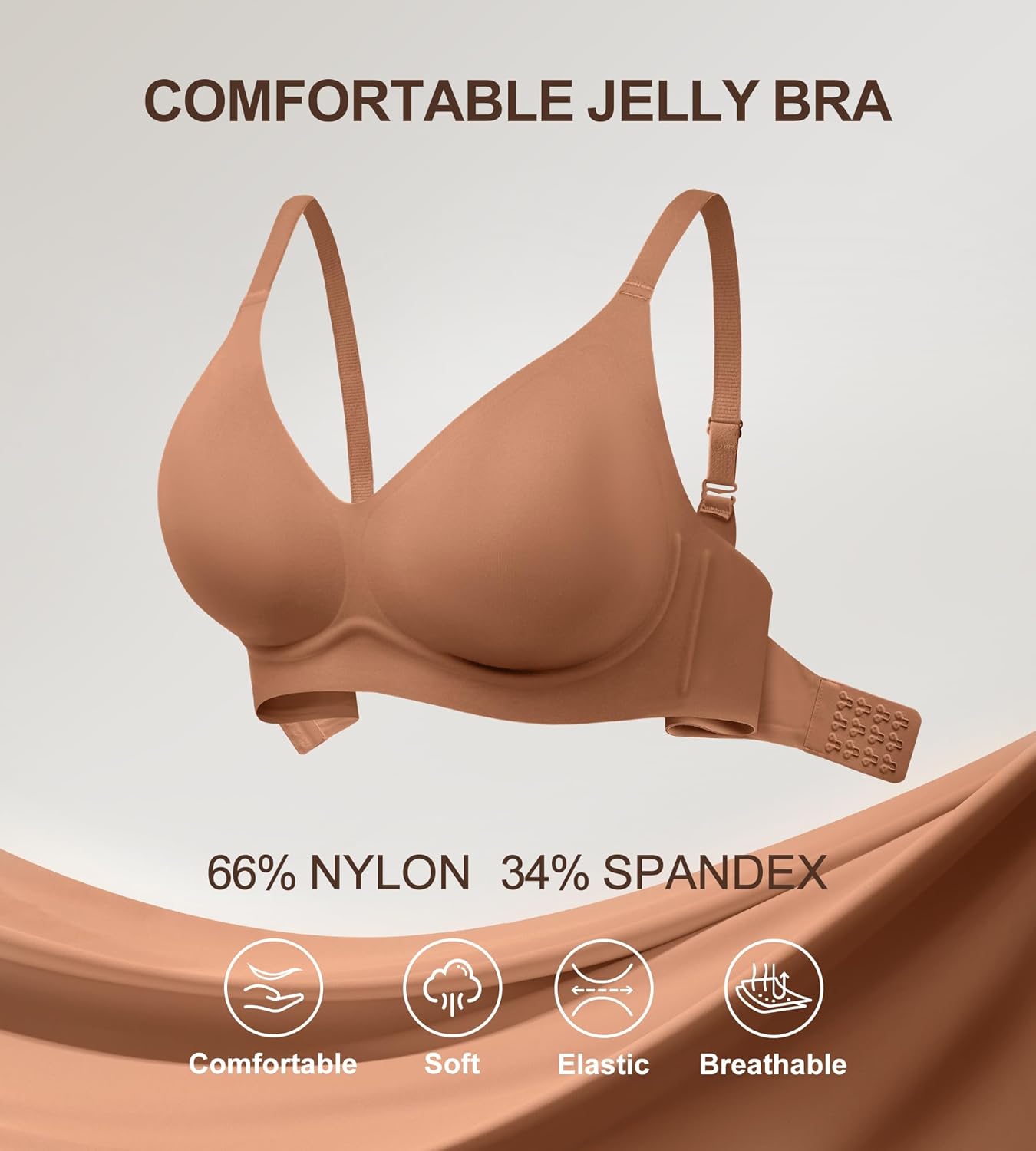 Jelly Bras for Women No Underwire - Wireless Seamless Padded Bralette, Full Coverage Back Smoothing Bra with Support (S-2XL) - Image 7