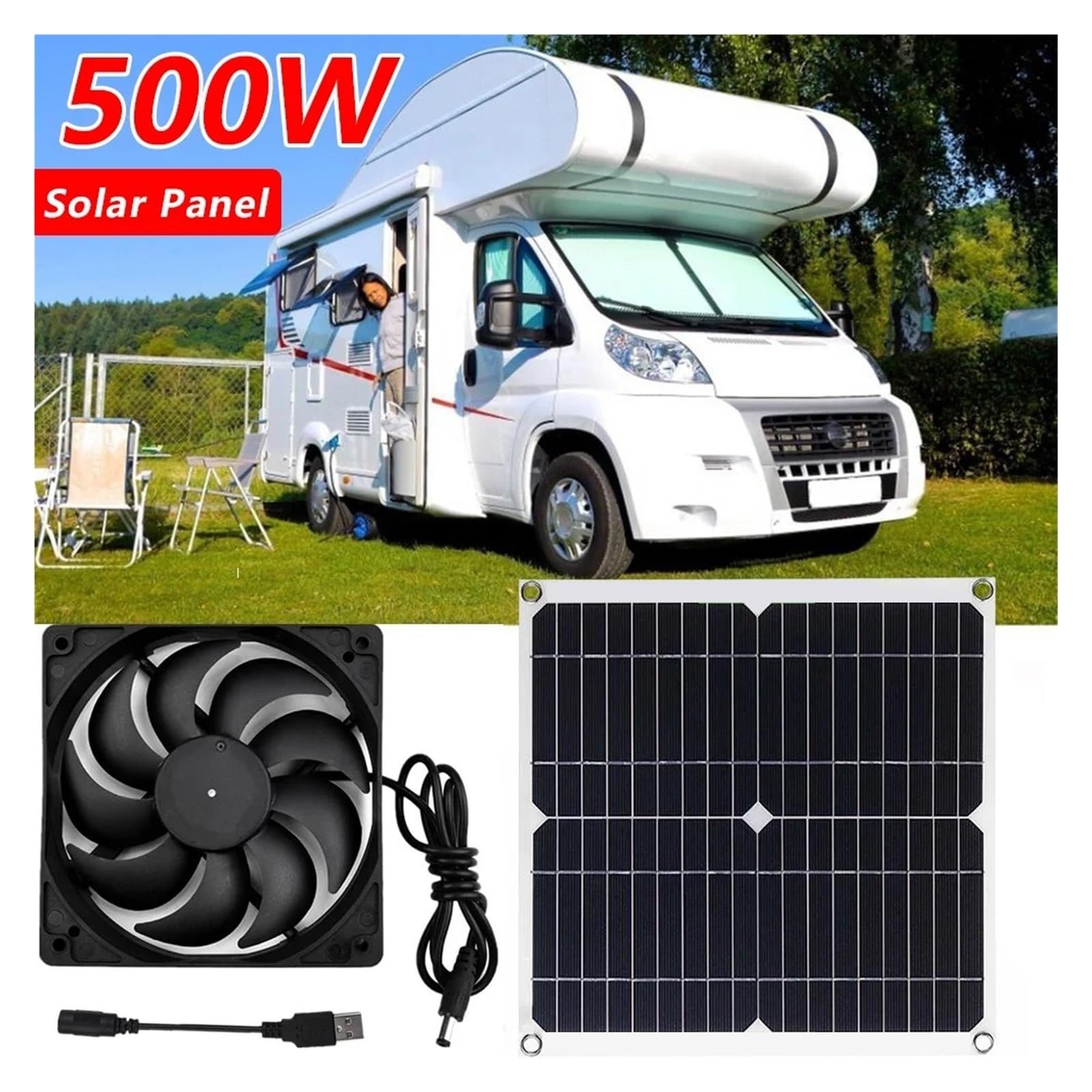 Wentylator Zasilany Panelem Słonecznym O Mocy 500 W, 10-calowy, Wyciągowy Energią Słoneczną Do Kurnika Dla Zwierząt, Szklarni, Dachu Kampera, 12 V Skuteczna Wentylacja(With 2 fan)