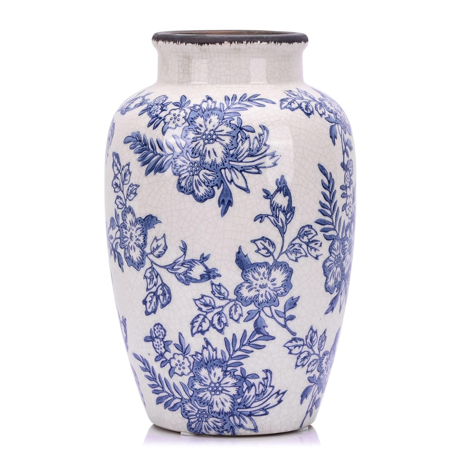 Jarrón chinoiserie – 26.9 cm de alto, decoración chinoiserie vintage azul y blanco, jarrón floral vintage para decoración del hogar, sala de estar, mesa de comedor, chimenea y decoración de entrada