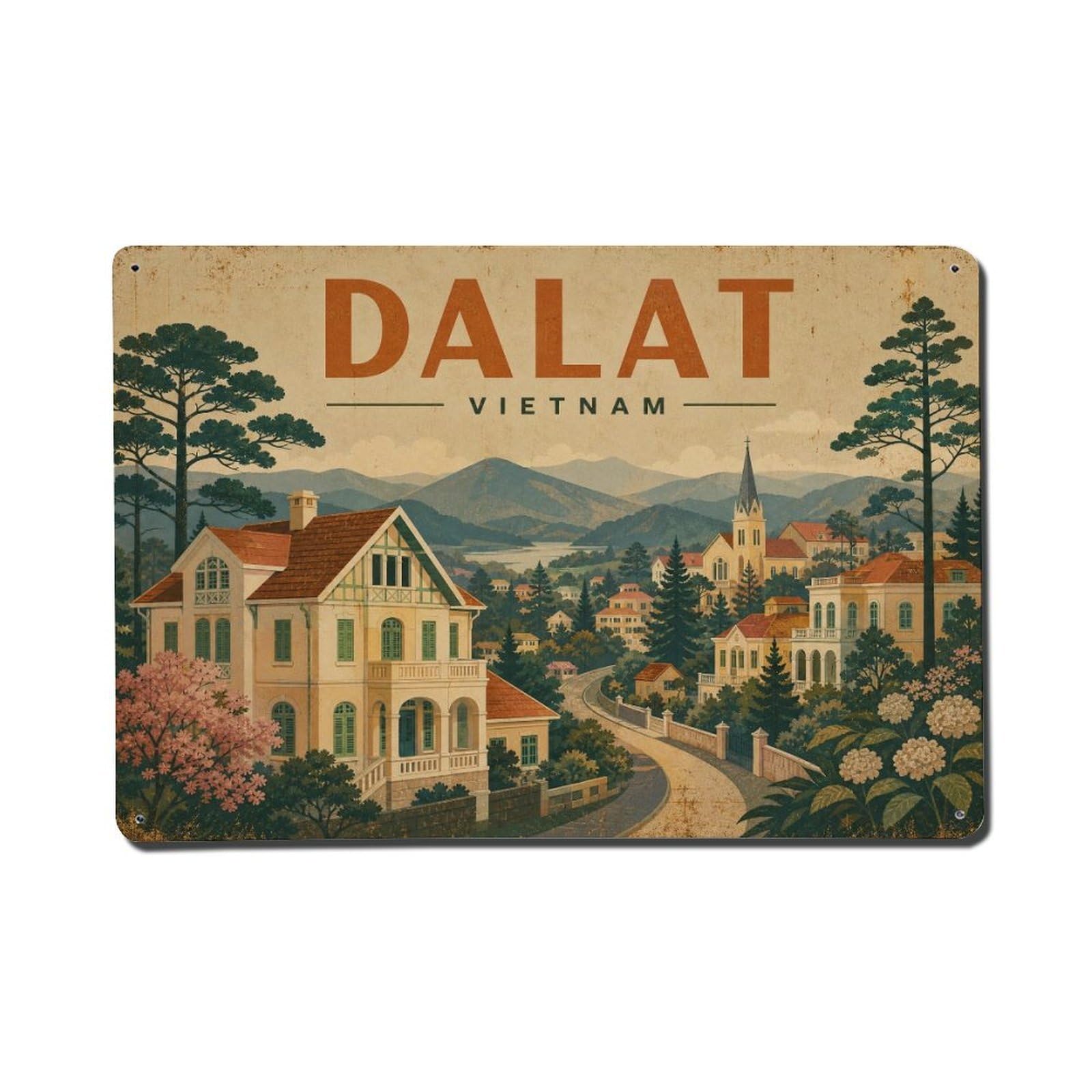 Dalat Vietnam Travel Destination Heritage Metal Tin Sign