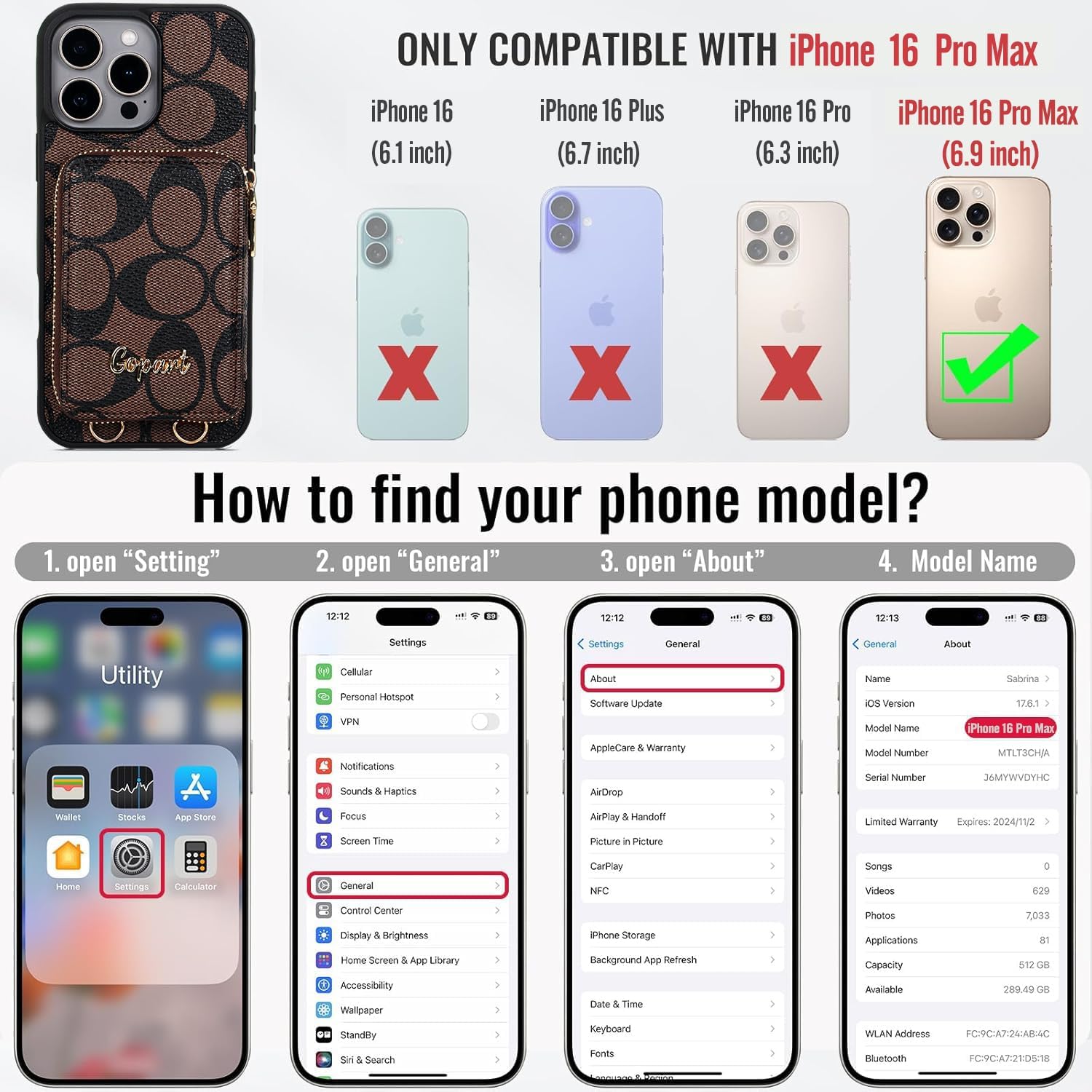 Pocket Wallet Leather Phone Case for iPhone 16 Pro Max with Card Holder and Stand and Crossbody Straps for 16 Pro Max 6.9 inch-Brown - Image 2