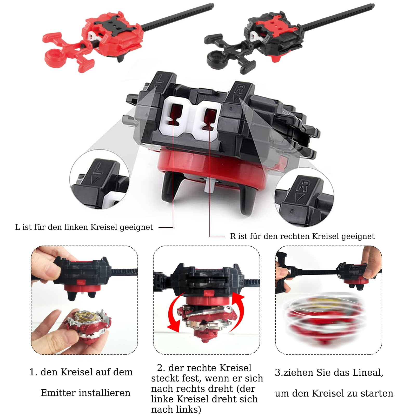 AIBREAY Peonzas Batalla con Lanzador Set, Pack de 12 Gyros Burst, 3 Lanzadores y 1 Mango, Juguetes de Combate con Caja Portátil y Accesorios, Ideal para Niños 6+ Años