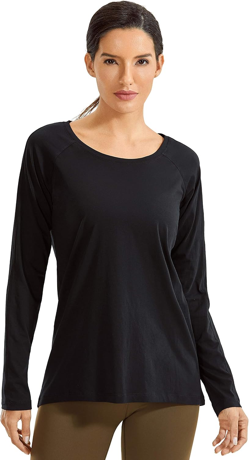 CRZ YOGA Women's Pima Cotton Lightweight Workout Long Sleeves Loose Fit Athletic Shirts Casual Yoga Top