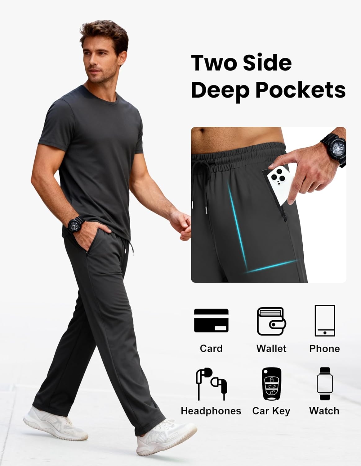 CE' CERDR 3/4 Pack Mens Sweatpants with Zipper Pockets Athletic Workout Jogger Pants for Men Running Jogging Casual Pants - Image 4