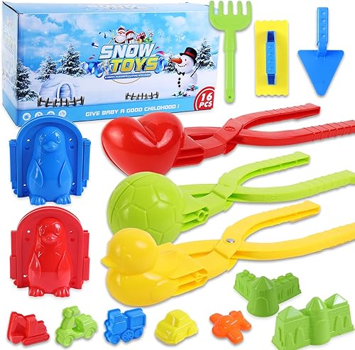 16 juguetes de nieve, herramienta para hacer bolas de nieve, juguetes de nieve de invierno, kit con mango para formas de bolas de nieve, lucha