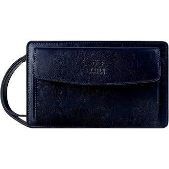 Time Resistance Leather Clutch Wallet for Men - Handmade Men's Wristlet - Italian Leather - Small Business Briefcase - Small Everyday Items Organizer -