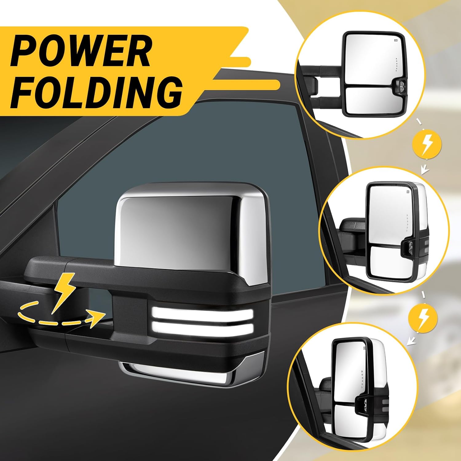 Sanooer Power Folding Towing Mirrors Chrome for 2014-2018 Chevy Silverado GMC Sierra 1500 2500HD 3500HD 2019 Chevy GMC 1500 with Switchback Lights Running Signal Light Heated Set