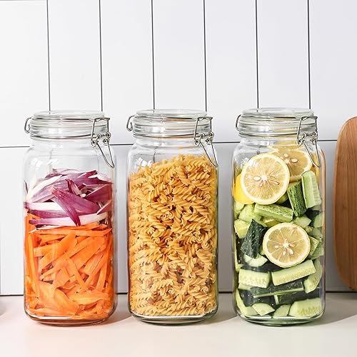 Miniatura 2 de Paquete de 3 tarros de vidrio Mason de 78 onzas con tapas de abrazadera, grandes recipientes herméticos transparentes para almacenamiento de