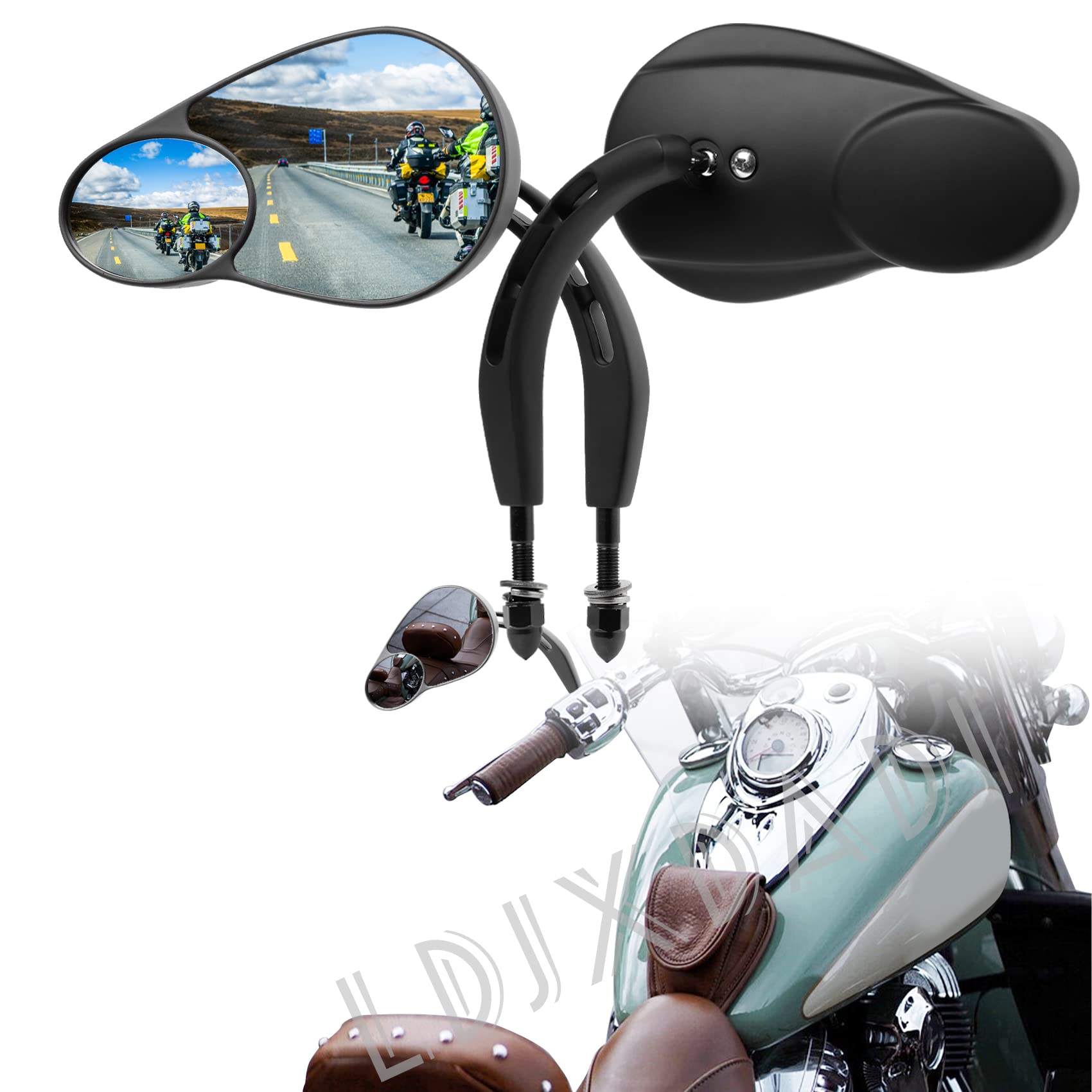 LDJXDADI Split Vision Mirrors, black Rear View Mirrors For Harley Davidson Road King Road Glide Street Electra Glide Ultra Classic FLHTCU Fat Boy Sport Glide XG750 XG500 Sportster
