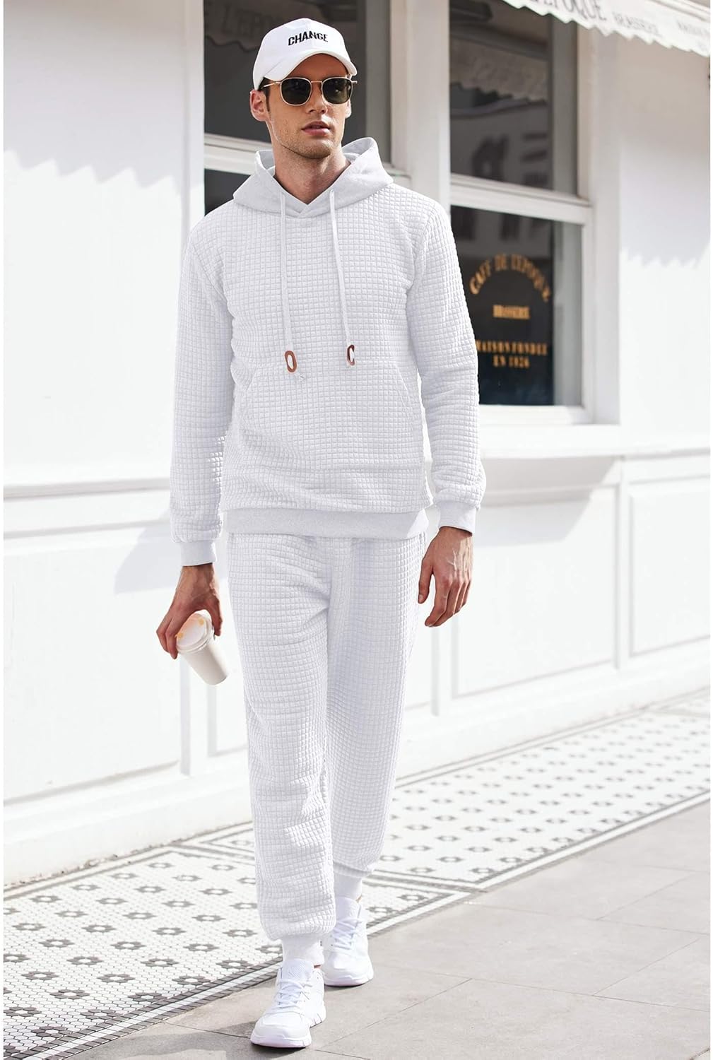 Mens Sweatsuit Men's Waffle Knit Tracksuit Hoodie Jogger Set