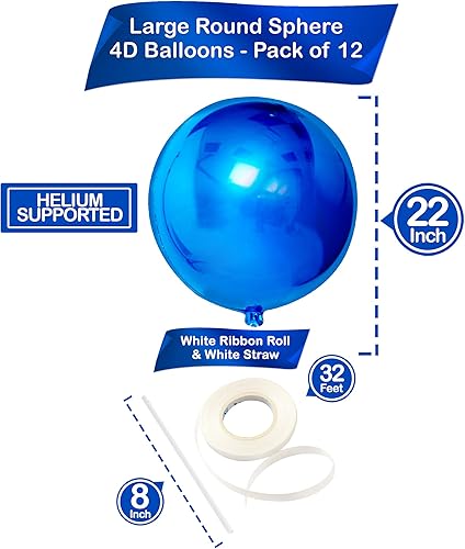 Miniatura 7 de KatchOn, Globos grandes de Mylar plateados metálicos y azul rey, 22 pulgadas, paquete de 24 unidades, globos esféricos 4D, globos de espejo