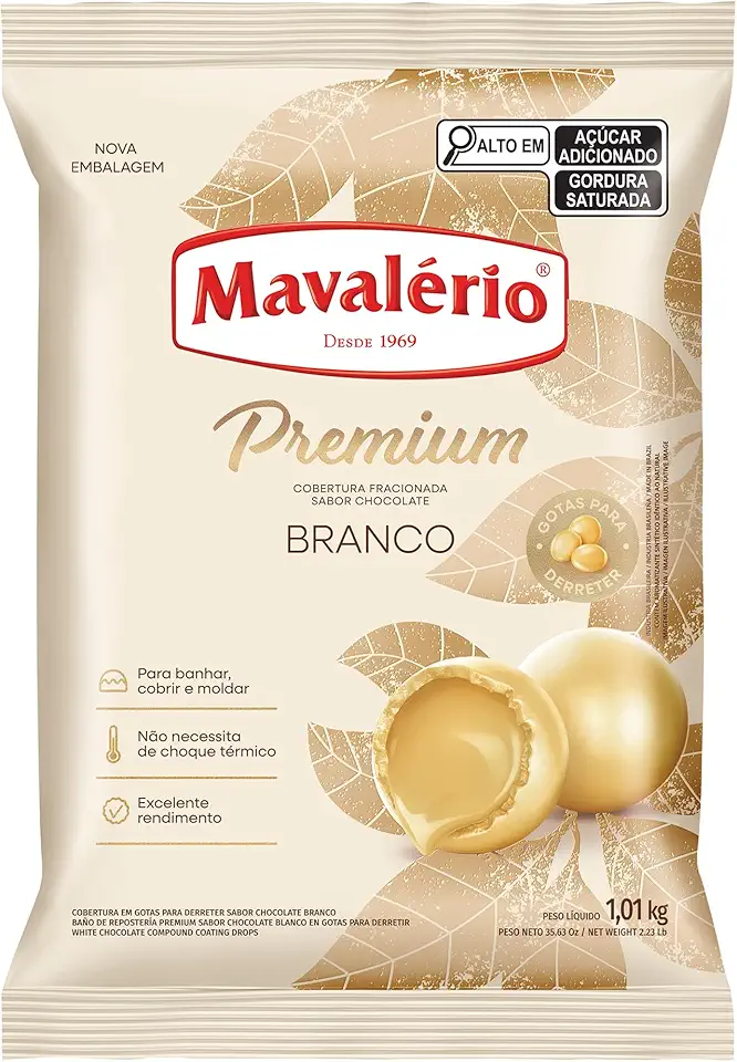 Chocolate Cobertura Gotas Premium Branca 1,01kg Mavalério