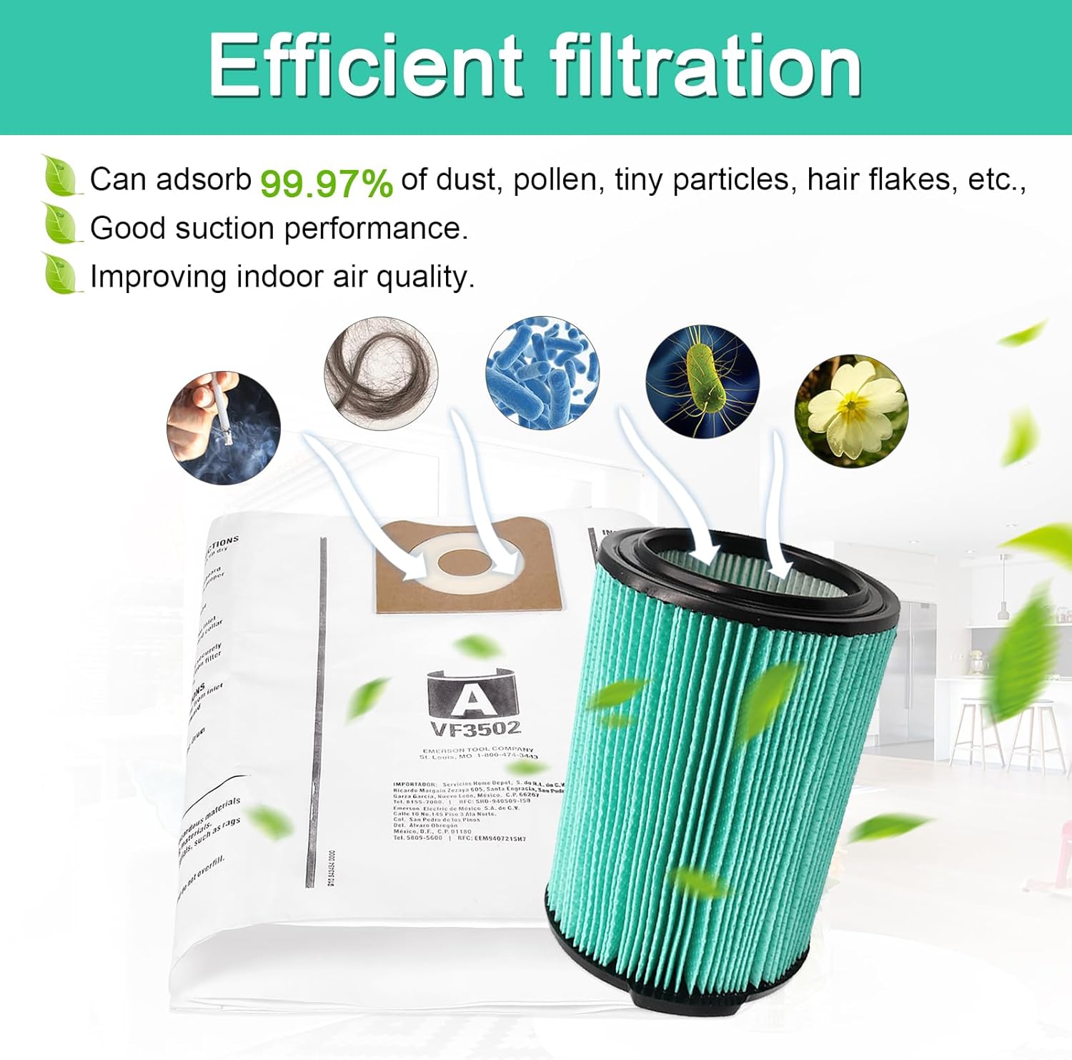 HIFROM VF6000 Filter,VF6000 Replacement Filter Compatible with Ridgid Shop Vac 5-20 Gallon Wet/Dry Vacuums,VF3502 Vacuum Bags Compatible with Ridgid Wet/Dry Vacuum 12-16 Gallon