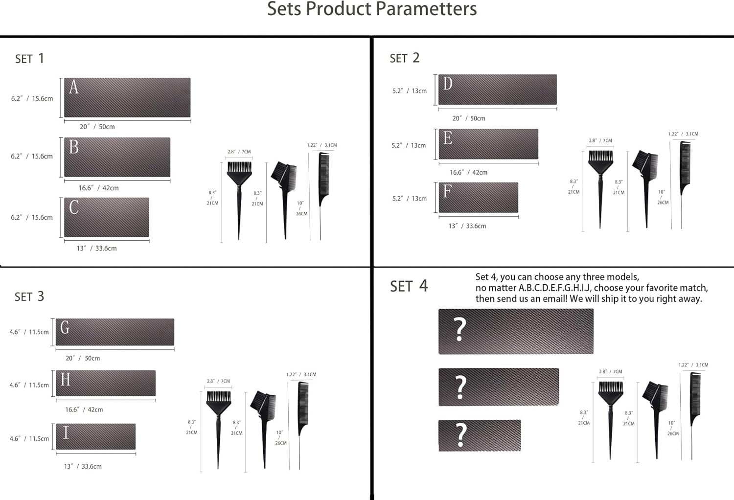 6 Pcs Balayage Board Matte Carbon Fiber Board，is a Hair Colouring Tool for Professional Salons and Hairdressers - Hair Dye Long Board and Short Board Colouring Set(Matte Black Set 2)