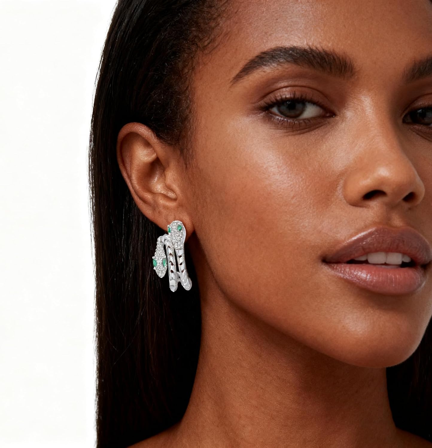 Snake Earrings for Women 14K Gold Plated Flat Back Stud Earrings Cubic Zirconia U-Shaped Piercing Jewelry Gift for Women - Image 2