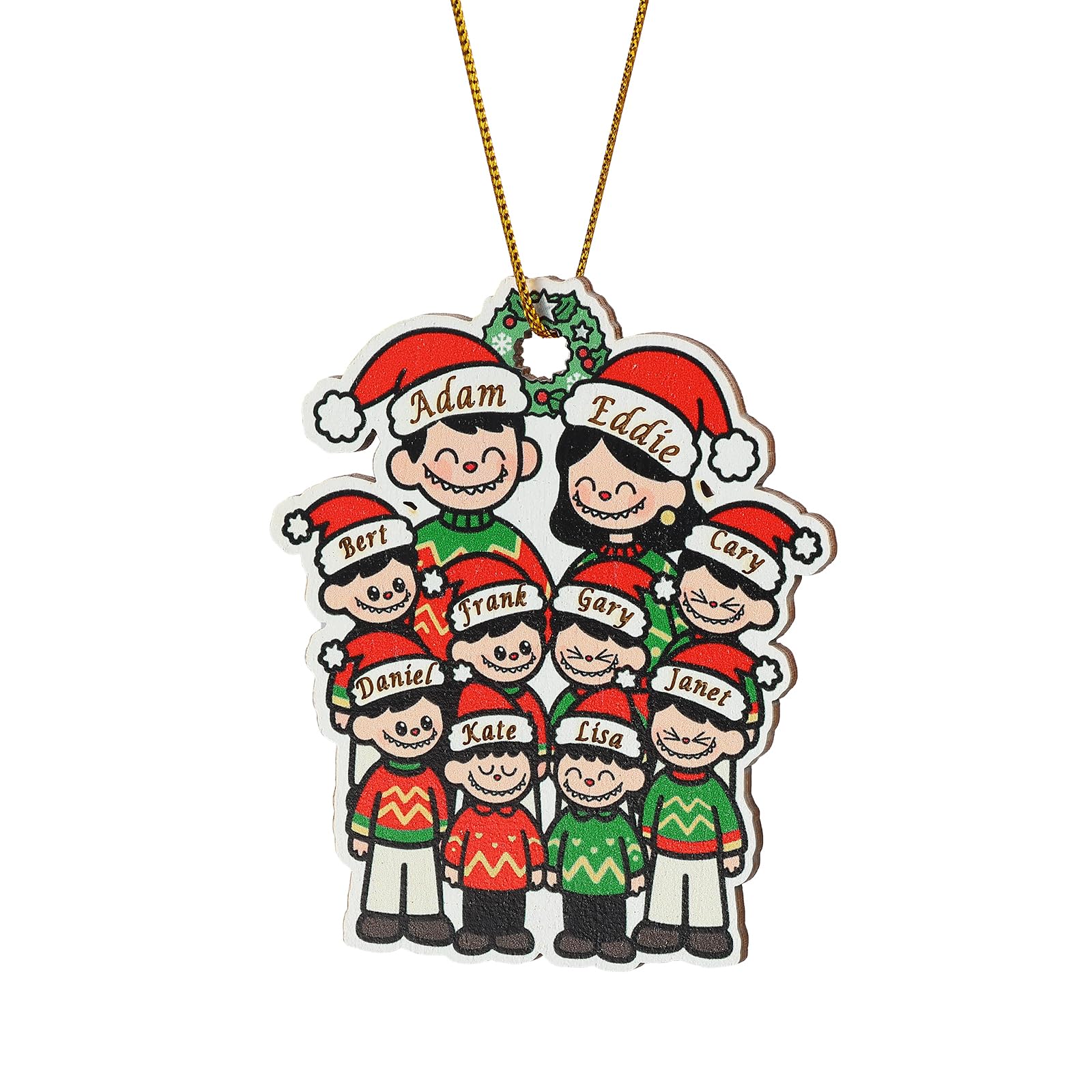 Lolatide 10 Names 2025 Personalised Dated Ornament Family Of 3-10 Christmas Together, Custom Wood Family Christmas Tree Bauble With Names, Warm Xmas Gift