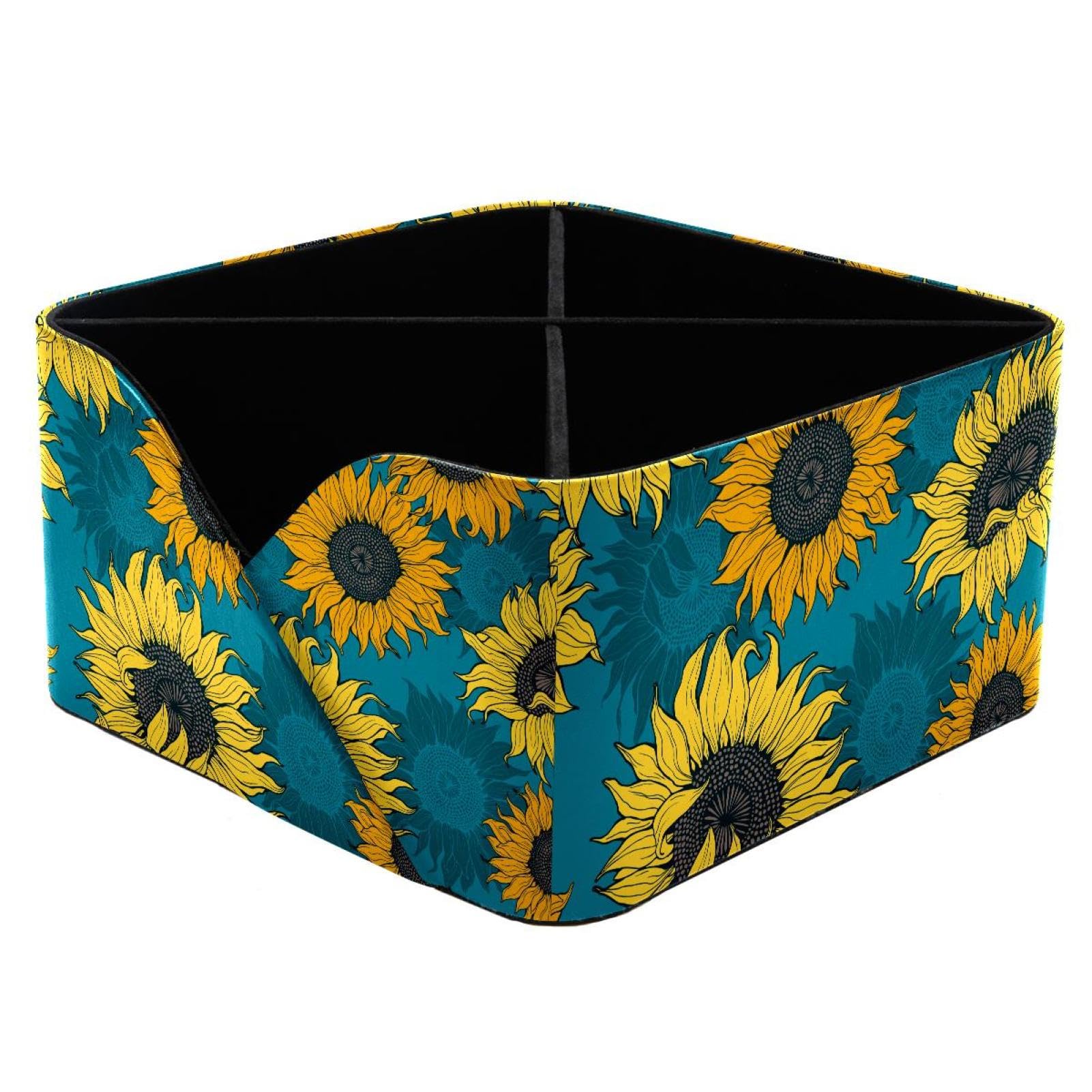 KengjuTesu Yellow Sunflowers Desktop Organizer Pen Holder, Rectangular Pencil Cup for Office, Study and Makeup Stations