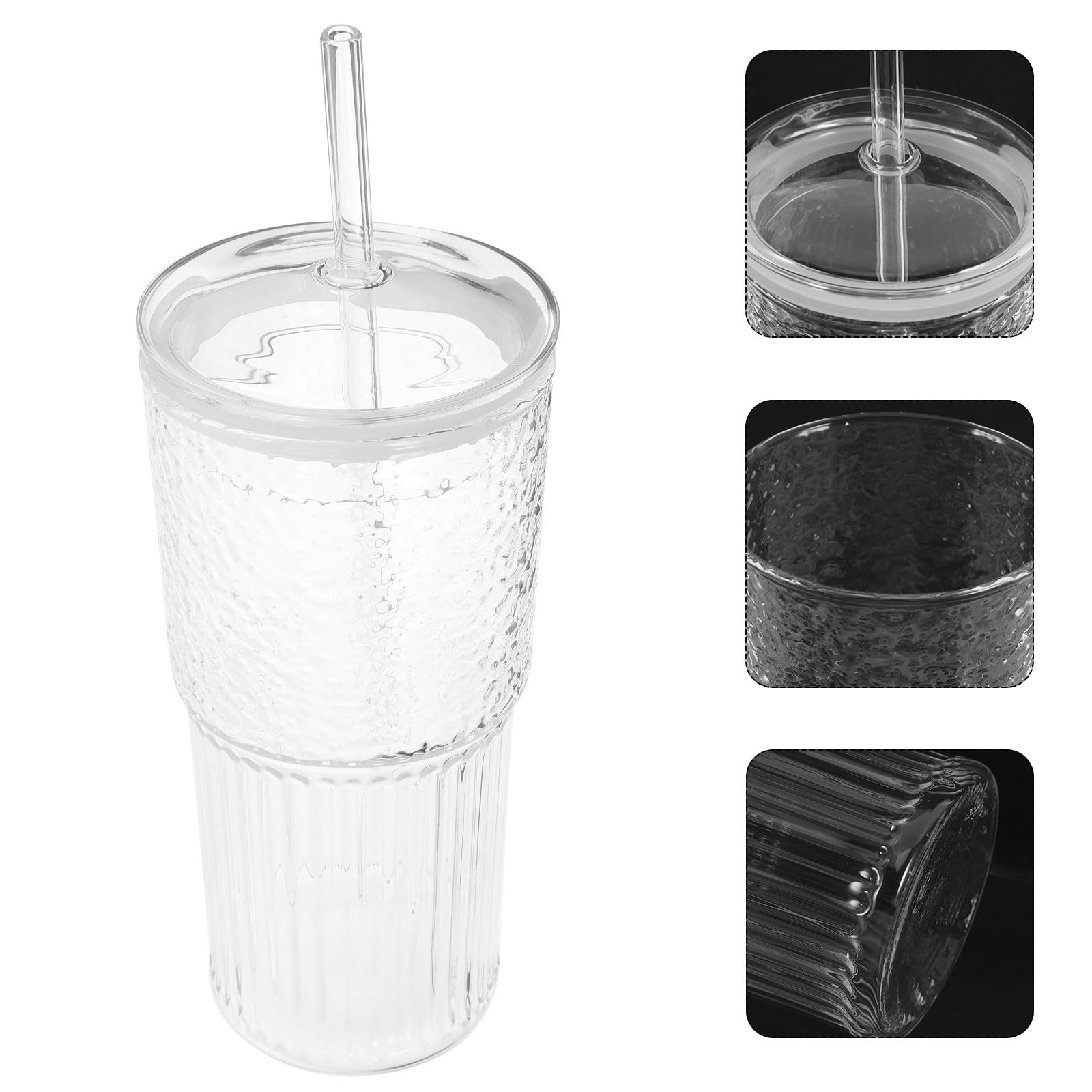 Angoily Glas Trinkbecher Großes Fassungsvermögen Glatte Oberfläche 650ml 2 Stück mit Deckel und Strohhalm für Cafés und Hotels