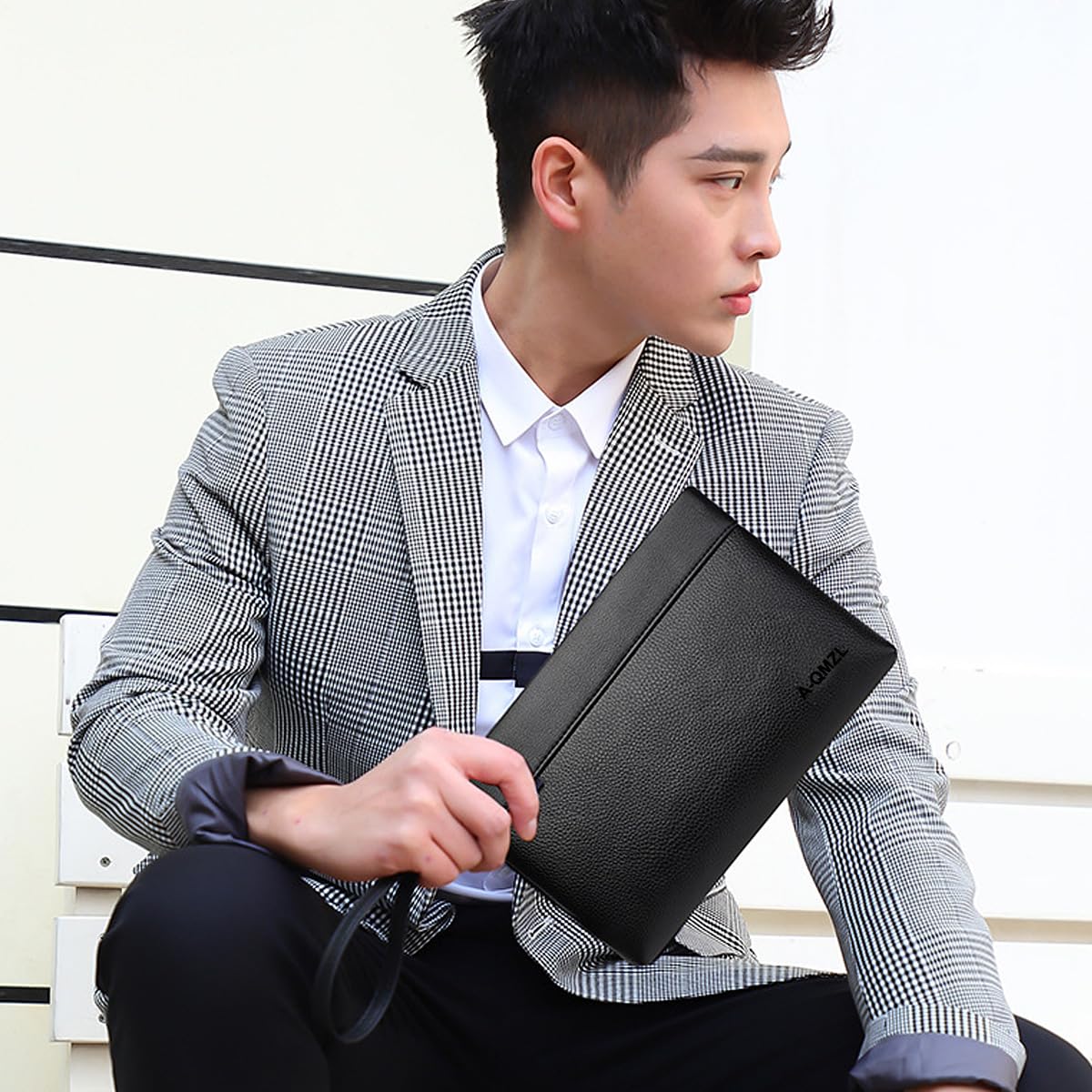 A-QMZL Bolso de hombre de mano de muñeca negra El nuevo bolso hombre piel elegante gran capacidad bolso con ranura para tarjetas para trabajo viaje casual oficina bolso