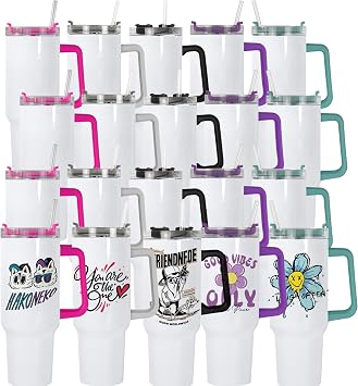 AGH 40 OZ Sublimation Tumblers with Handle,Stainless Steel Insulated Water Tumbler with 5 Different Color Handle,Double Wall Vacuum Blank Travel Cups,20Pack