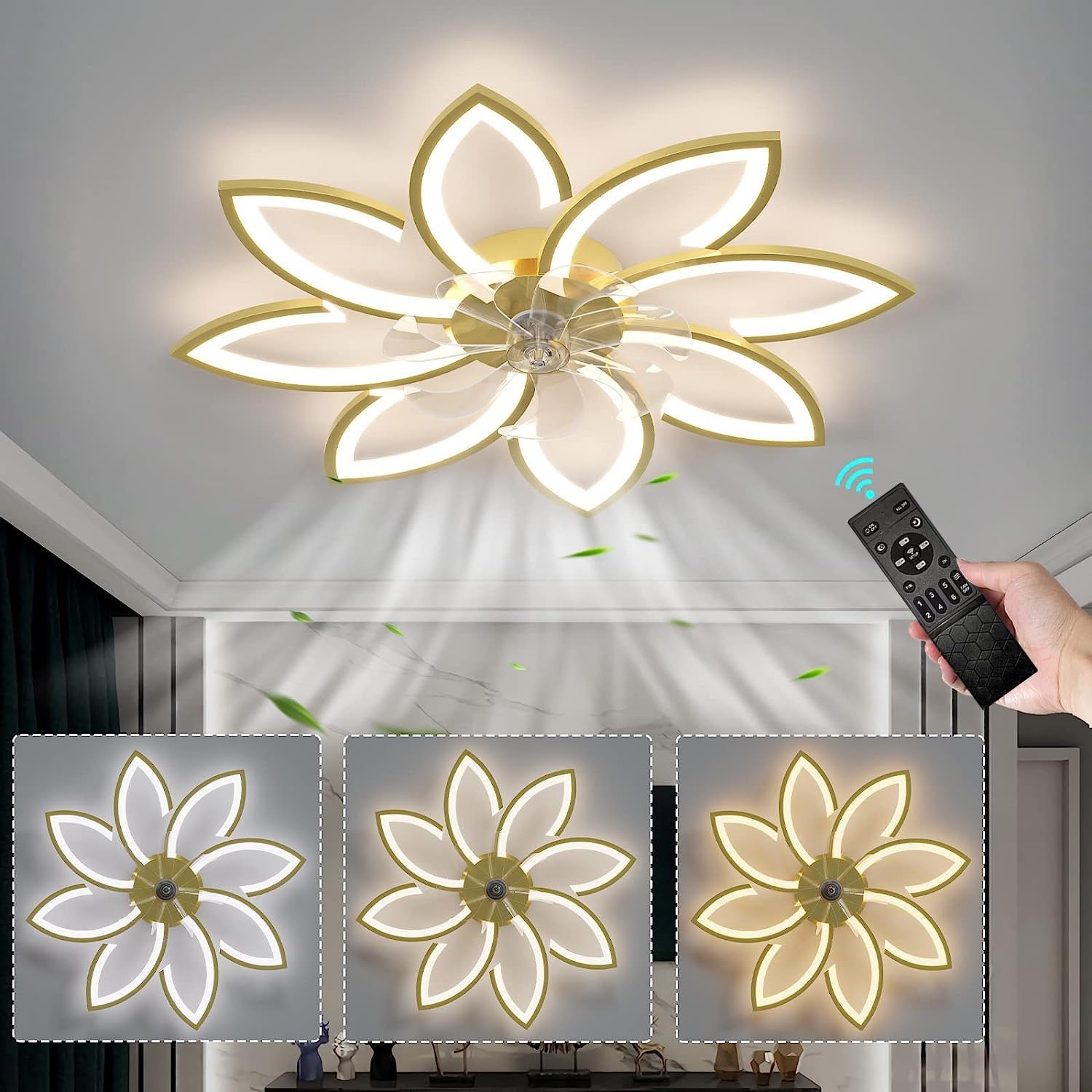 Wildcat Ventilatore da Soffitto con Luce, Moderno Indoor 50CM LED Dimmable Ventilatori da Soffitto con Telecomando, Smart 3 Light Color Change e 6
