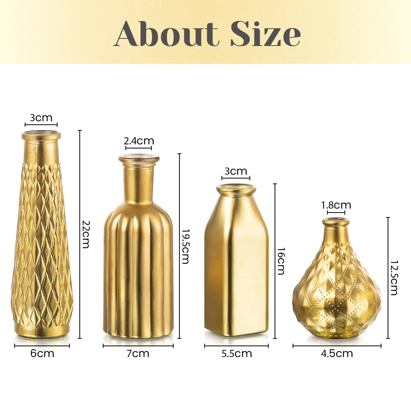 Hewory Vase Gold Deko Gold 8er Kleine Vasen Set für Weihnachtsdeko Innen | Goldene Vase Glas, Vinatge Glavase, Vergoldete Blumenvase für Tischdeko Hochzeitsdeko, Weihnachten, Home, Wohnzimmer