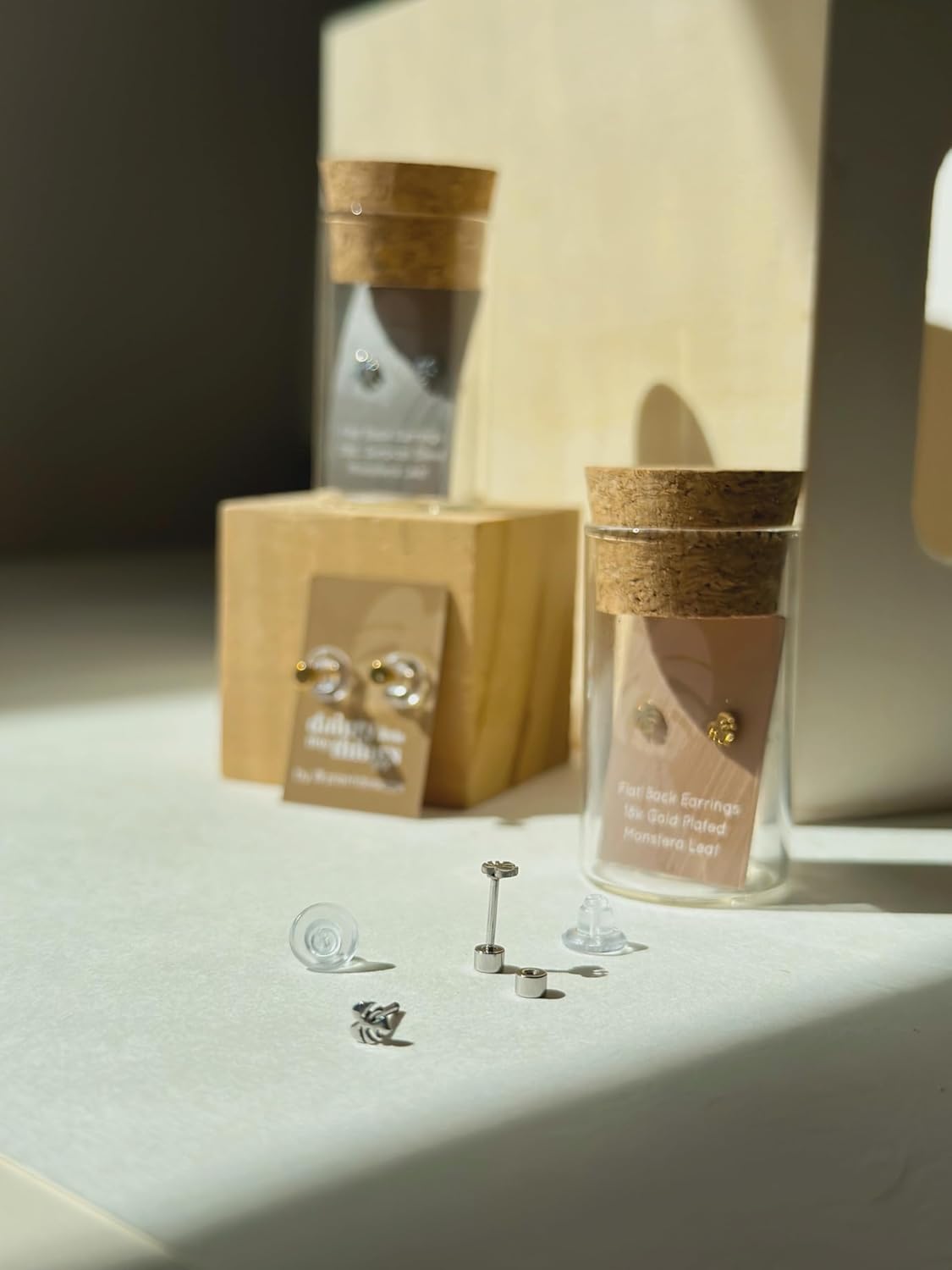 Dainty Little Tiny Thing’s Monstera Leaf Stud Earrings By Plant Dosage - Nature-inspired Jewelry - Cute Glass Jar Packaging - Plastic-Free