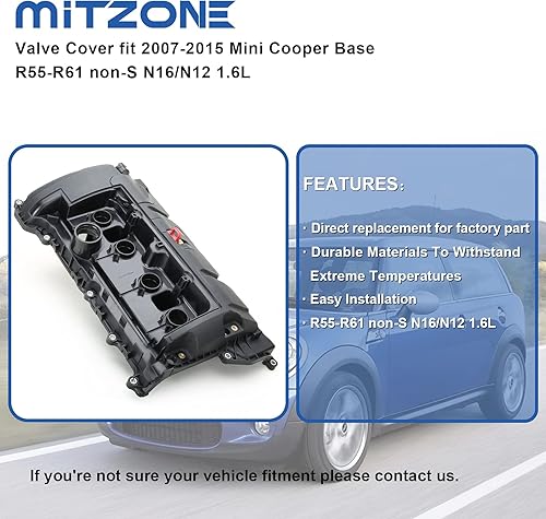 Miniatura 4 de MITZONE Cubierta de válvula de culata compatible con Mini Cooper Base R55-R61 non-S N16N12 1.6L Reemplazar # 11127646554