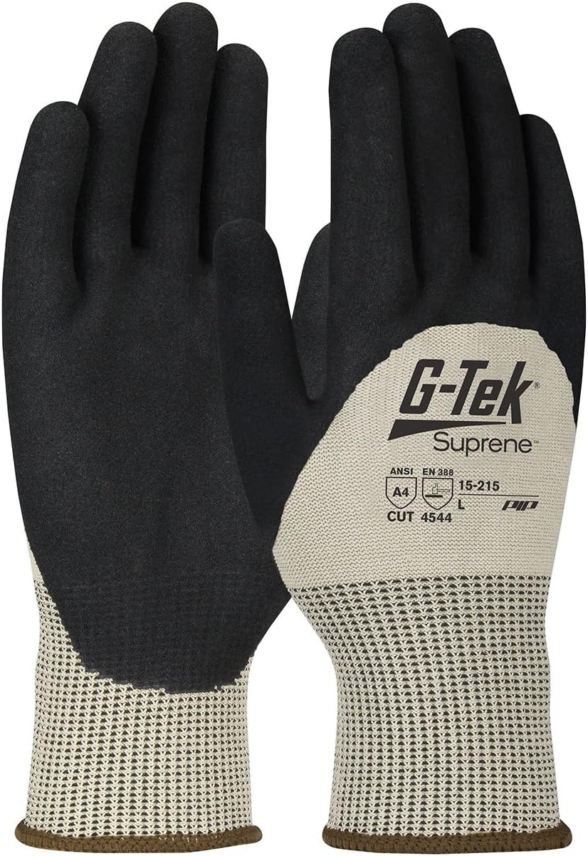Suprene Seamless Knit Suprene Blended Glove with Nitrile Coated MicroSurface Grip on Palm, Fingers & Knuckles 15-215 Tan L (Pack of 12)