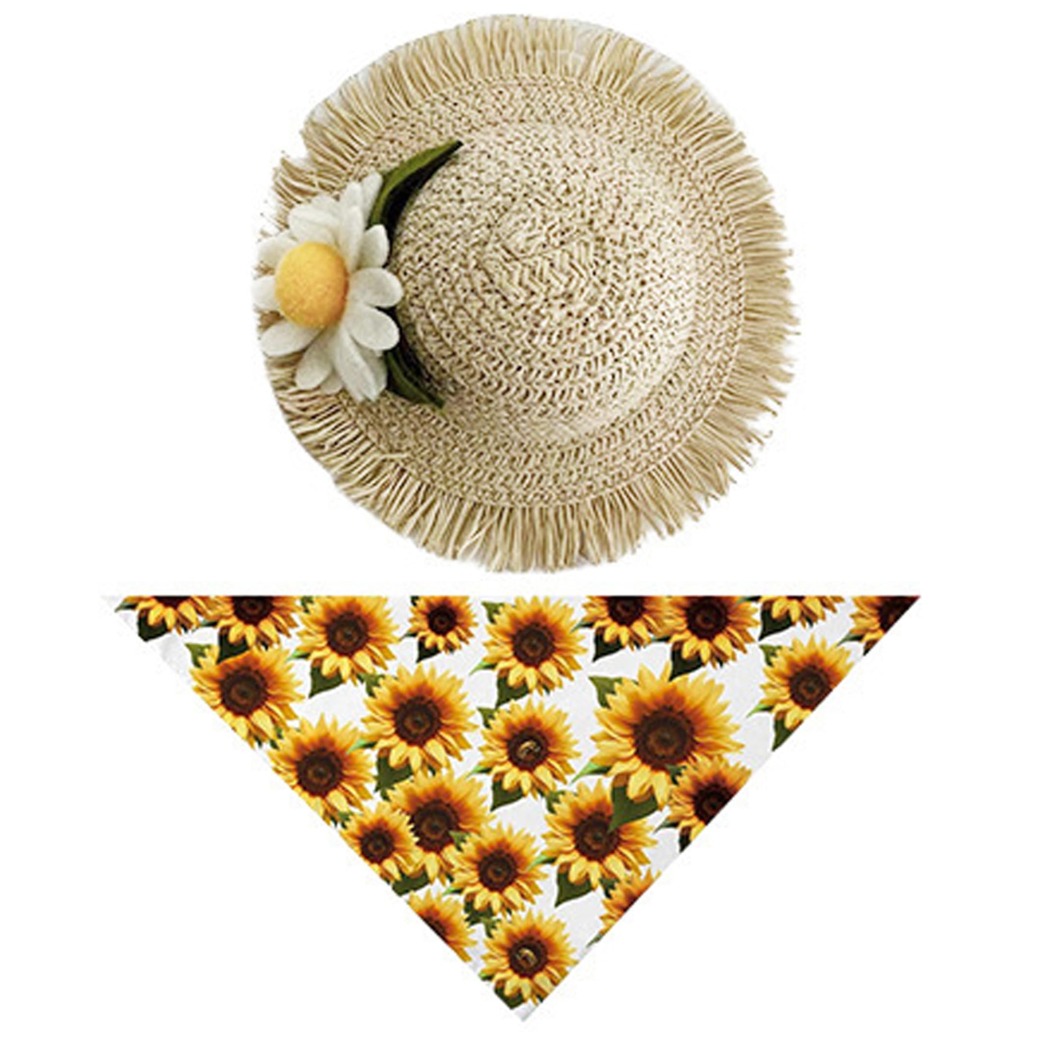 Ginwrek Gooses Outfit Dog Bandana, Gooses Outfit & Dog Accessory Set, Sunflower Bandana & Daisy Sun Hat Summer Decor, Yellow
