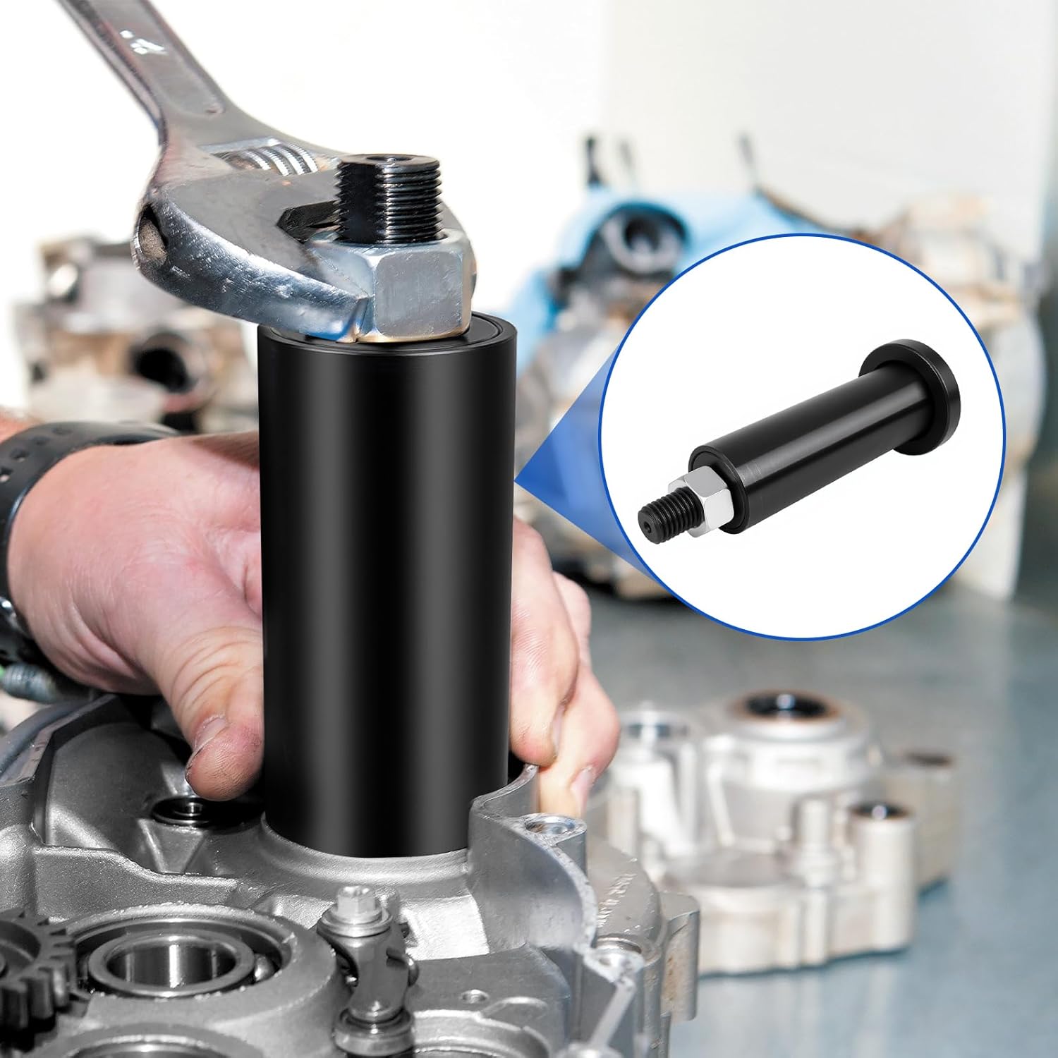 Crank Puller Installer Tool for 2 Stroke Engine, CrankCase Puller Installer Tool Compatible with Dirtbike Motorcycles ATV, Replaces 17-8667, Includes Male and Female M10x1.25mm M12x1.25mm Adaptors