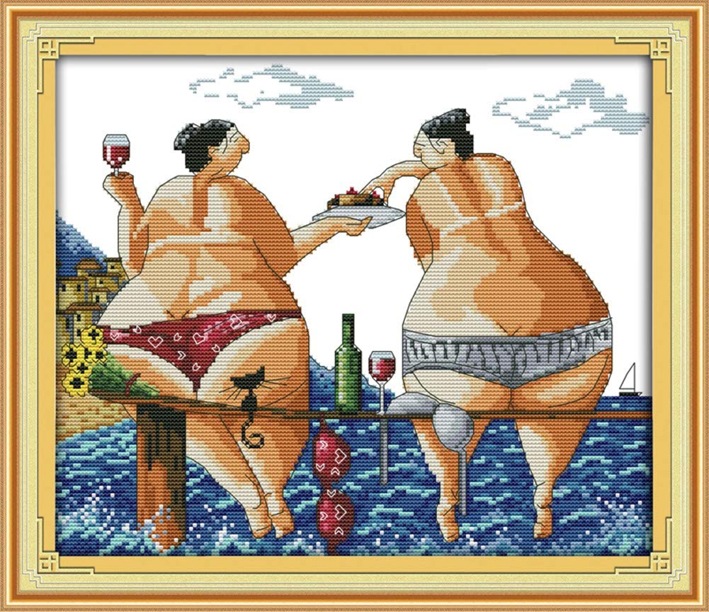 Cross Stitch Kits, Awesocrafts Enjoy in Beach Easy Patterns Cross Stitching Embroidery Kit Supplies Christmas, Counted (Enjoy, Counted)