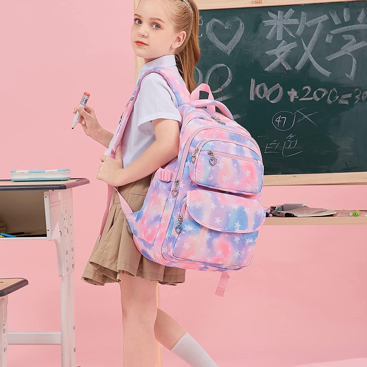 Backpack Set Teen Girls Schoolbag Primary School Bookbag Kids Students Knapsack Daypack with Lunch Box Pencil Case