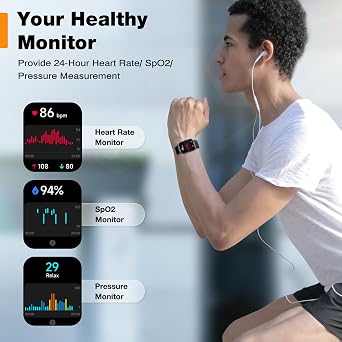 Fitpolo Smart Watch 1.8 Touchscreen Fitness Tracker Watches Blood Oxygen Heart Rate Monitor,Calls,Alexa Built-in, Sleep Calorie Step Counter Waterproof Activity Trackers for Android iPhone