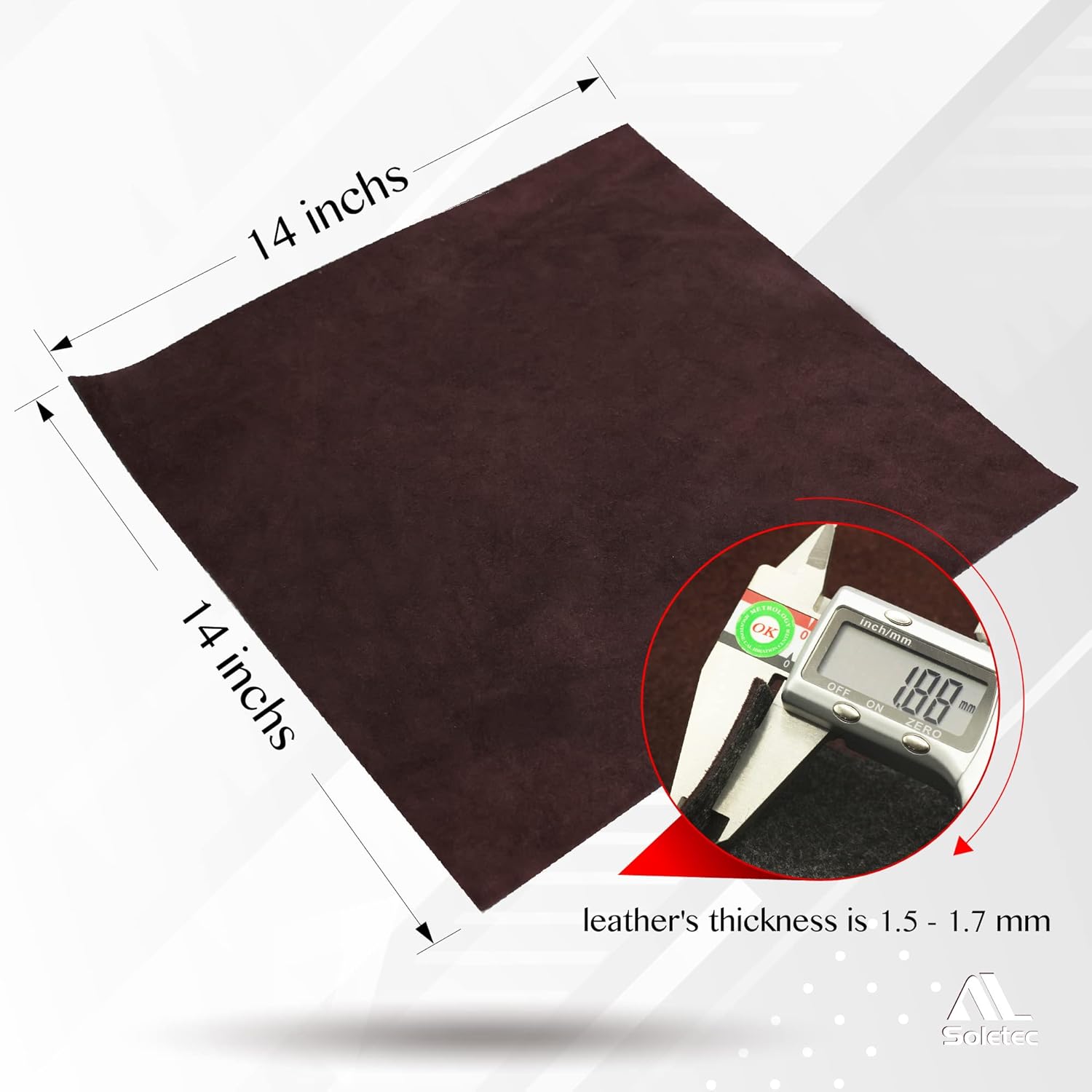 Suede Leather Square, Leather Sheet, Pre-Cut Pieces for Crafting, Tooling, Sewing, Coffee Dark Brown, 1.88mm, 14"x14"