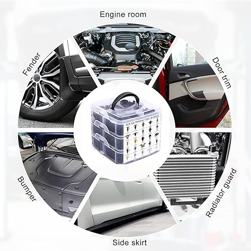 Miniatura 6 de Juego de 860 clips de parachoques y removedor de sujetadores de automóvil, 25 tamaños, remaches de pasador de empuje automático, clips de panel para