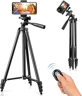 Phone Tripod, 51" Tripod for iPhone Cell Phone Tripod with Phone Holder and Remote Shutter, Compatible with iPhone/Android...