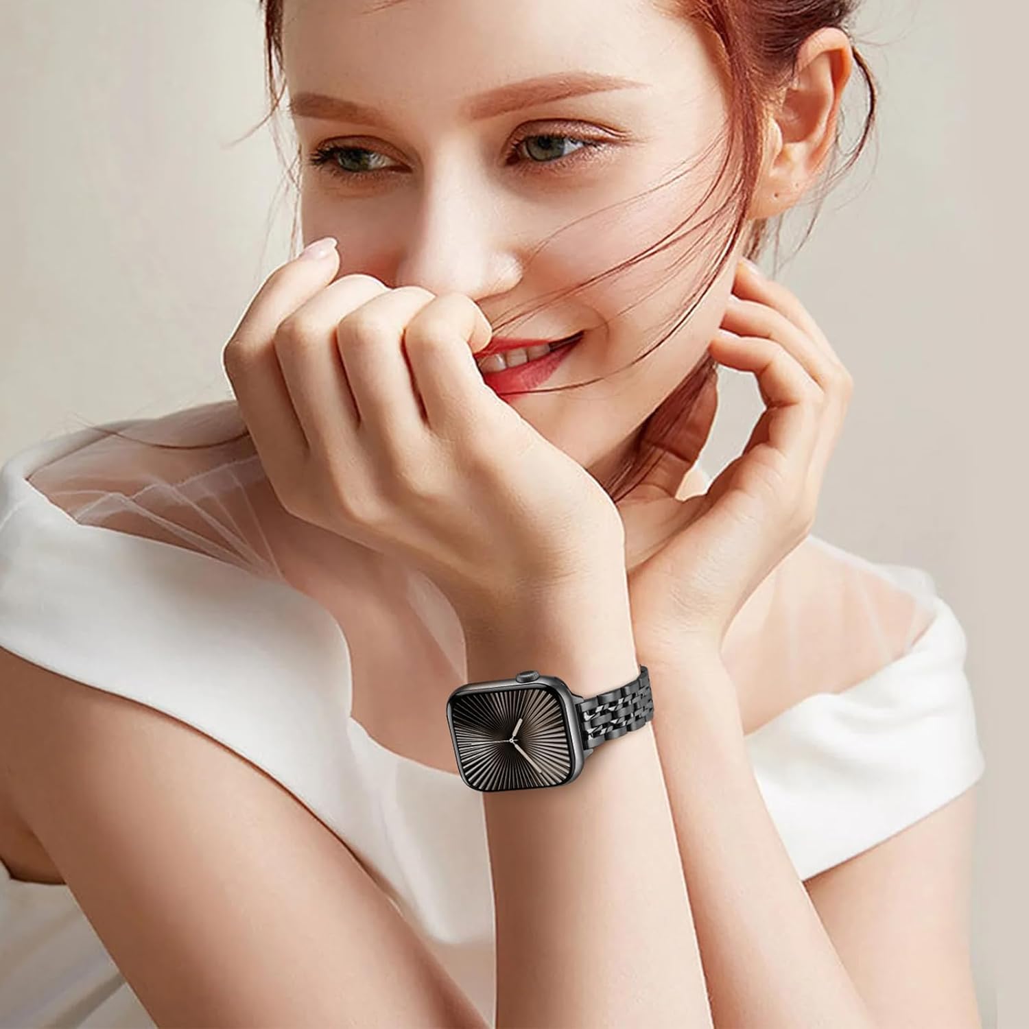 Anlinser Metal Bands Compatible with Apple Watch Band for Women 49/46/45/44/42/41/40/38mm, Thin Band Designed for iWatch Ultra 3-1 Series 11 10 9 8 7 6 5 4-1 SE (49/46/45/44/42mm, Black)