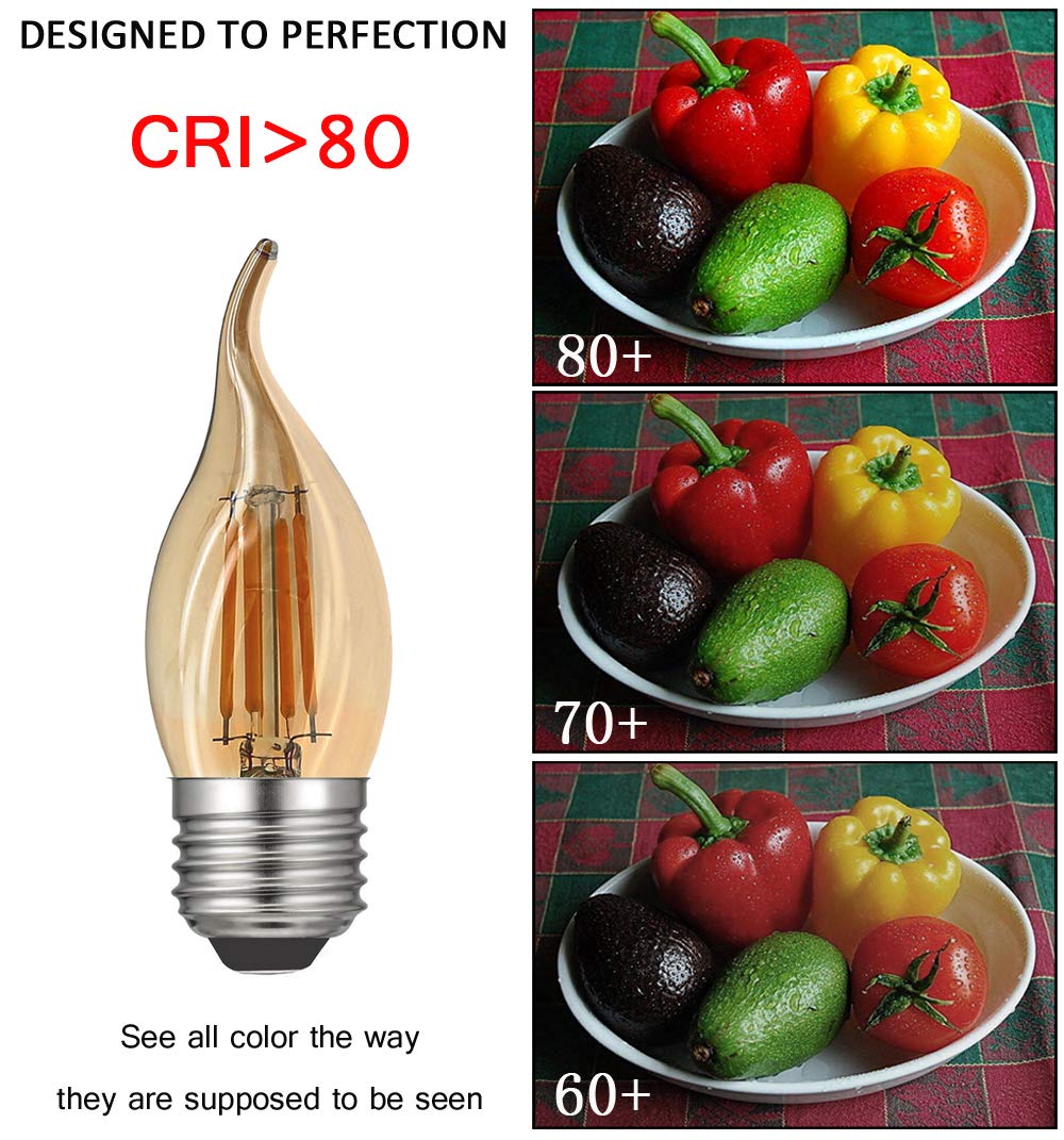 RANBOO Żarówka świeca E27 Vintage 4 W / zastępuje lampy halogenowe 40 W / 400 lumenów / ciepła biel 2700 K / 220-240 V AC / żarówka E27 kształt świecy / bez możliwości ściemniania / szkło bursztynowe / opakowanie 10 szt
