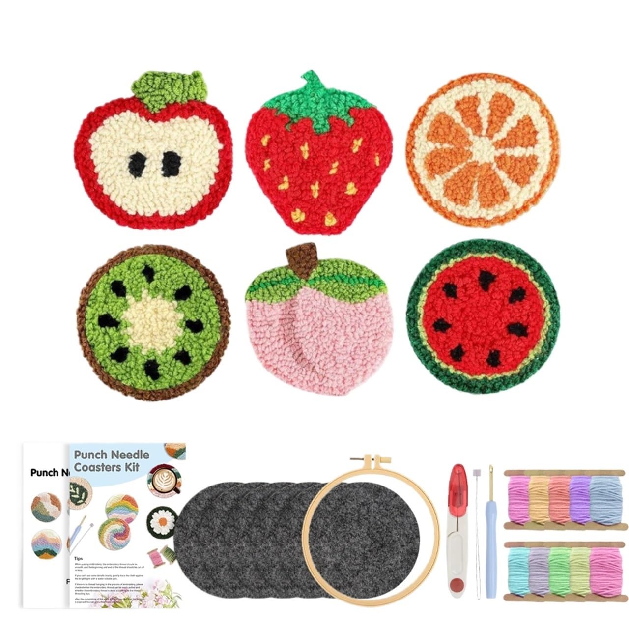 1set Punch Needle Coaster Kit For Beginners Adults Tufted Art Yarn Tools Sewing DIY Embroidery Craft Gi for DIY(Color4)