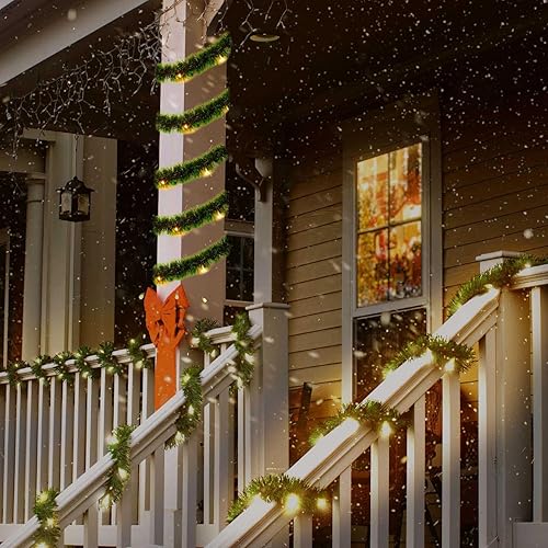 Miniatura 8 de Paquete de 2 guirnaldas de Navidad con luces, total de 38 pies, 80 luces LED, largas preiluminadas para escaleras, barandilla, chimenea, chimenea,