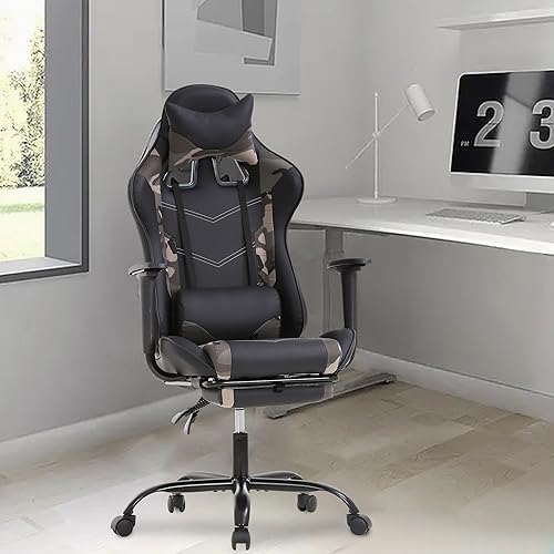 Miniatura 25 de Sillas de cuero sintético con respaldo alto, silla de computadora con reposacabezas y soporte lumbar, asiento ancho ajustable en altura ajustable,